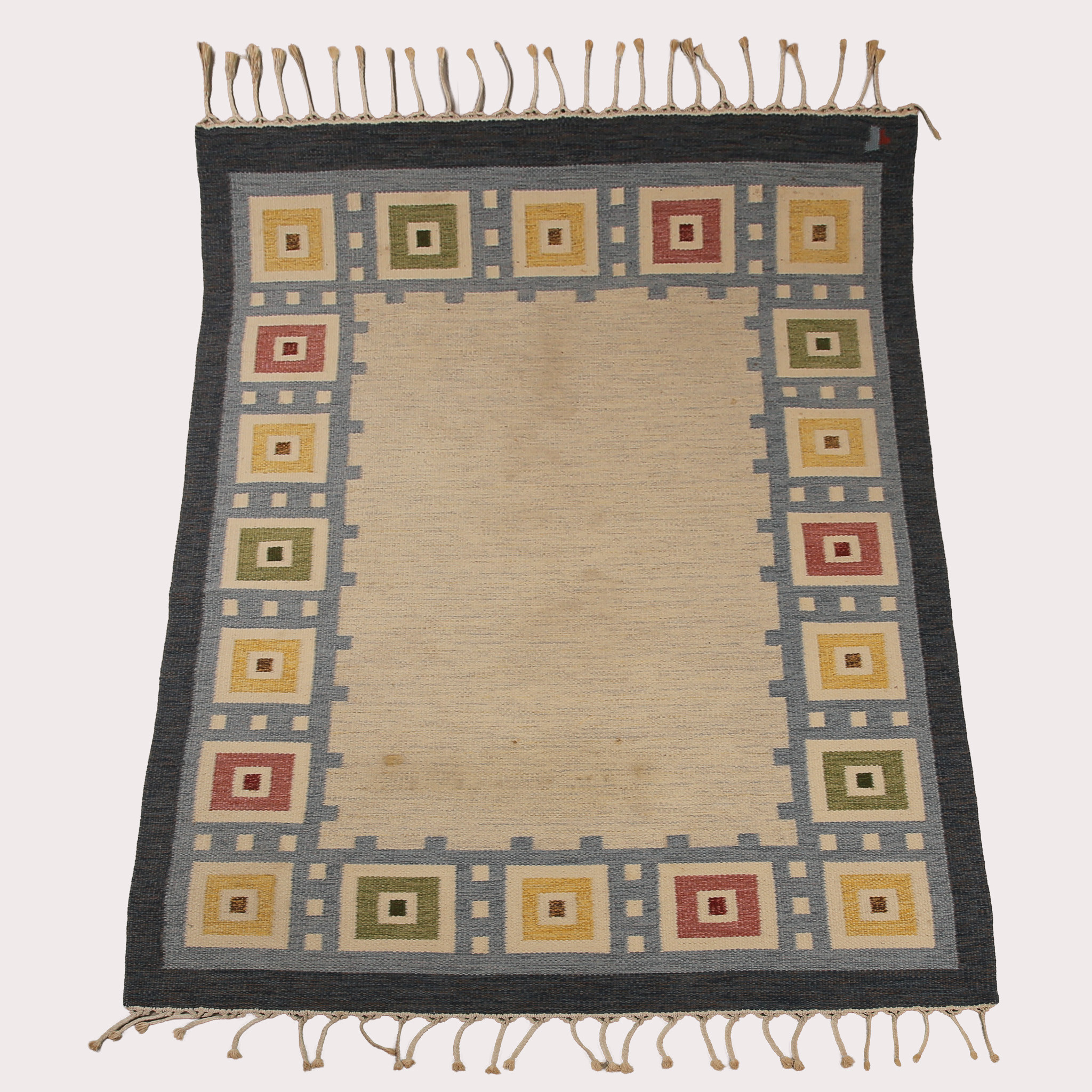 ERIK LUNDBERG. Röllakansmatta med geometrisk dekor, signerad, Vävaregården Eringsboda, 1900-talets andra hälft.