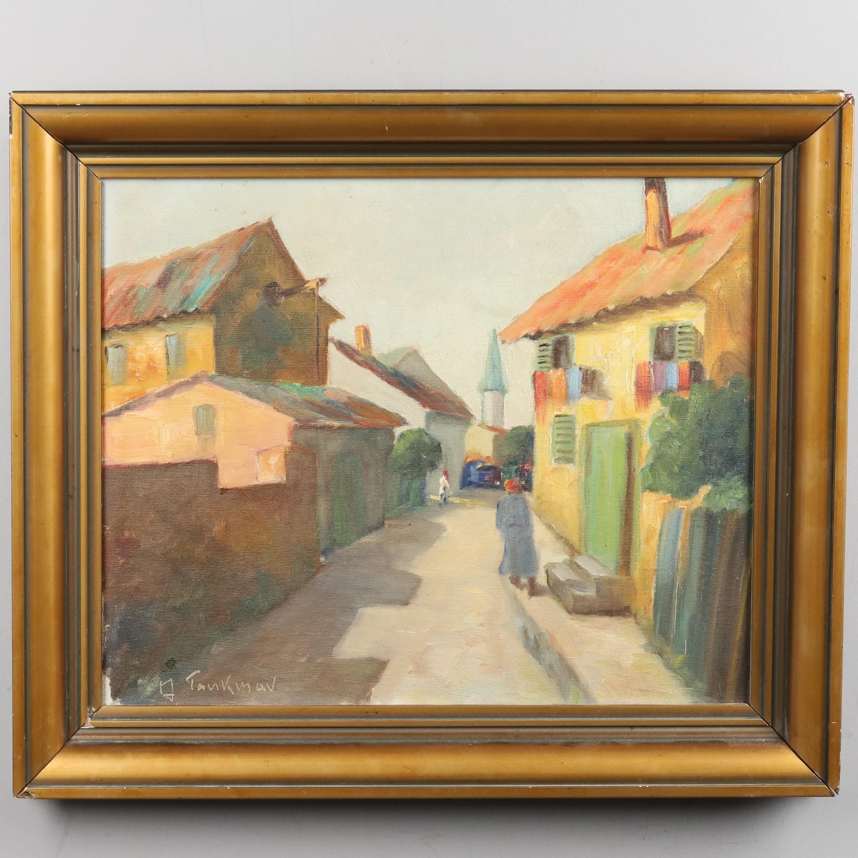 AXEL TANKMAR. OLJA PÅ DUK, "Gatuvy", signerad.