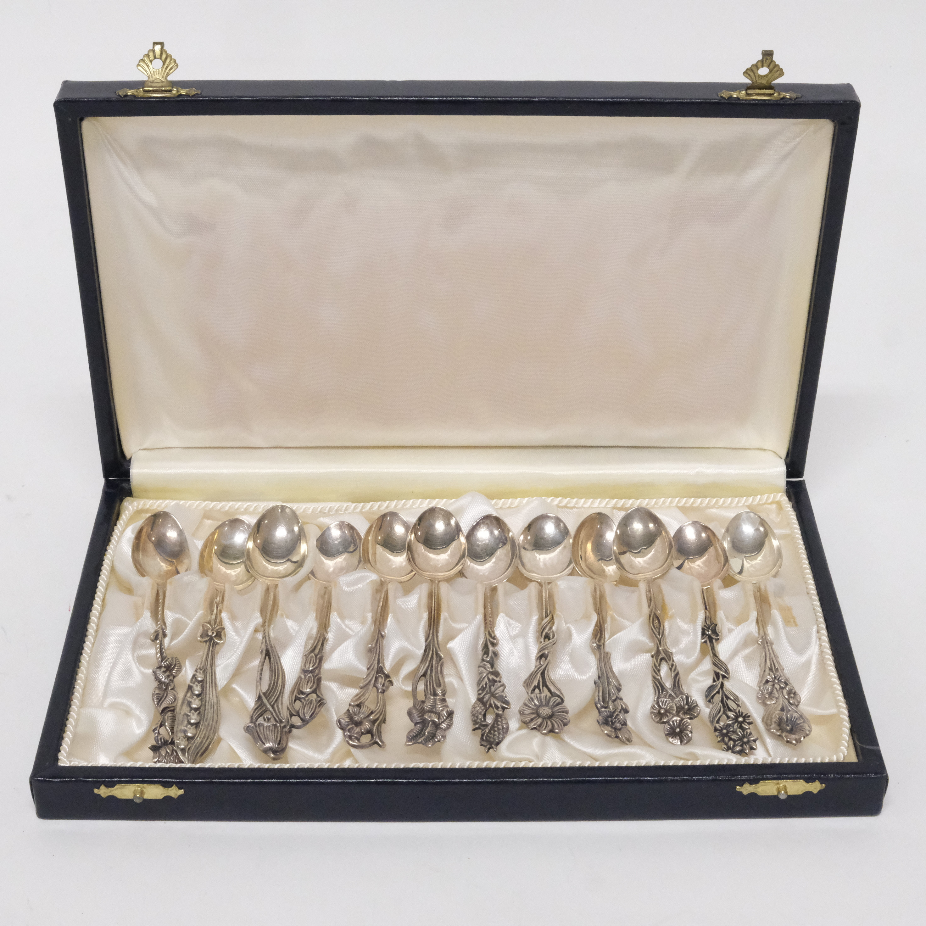 KAFFESKEDAR, "SVENSKA FLORAN", 12 STYCKEN, SILVER.