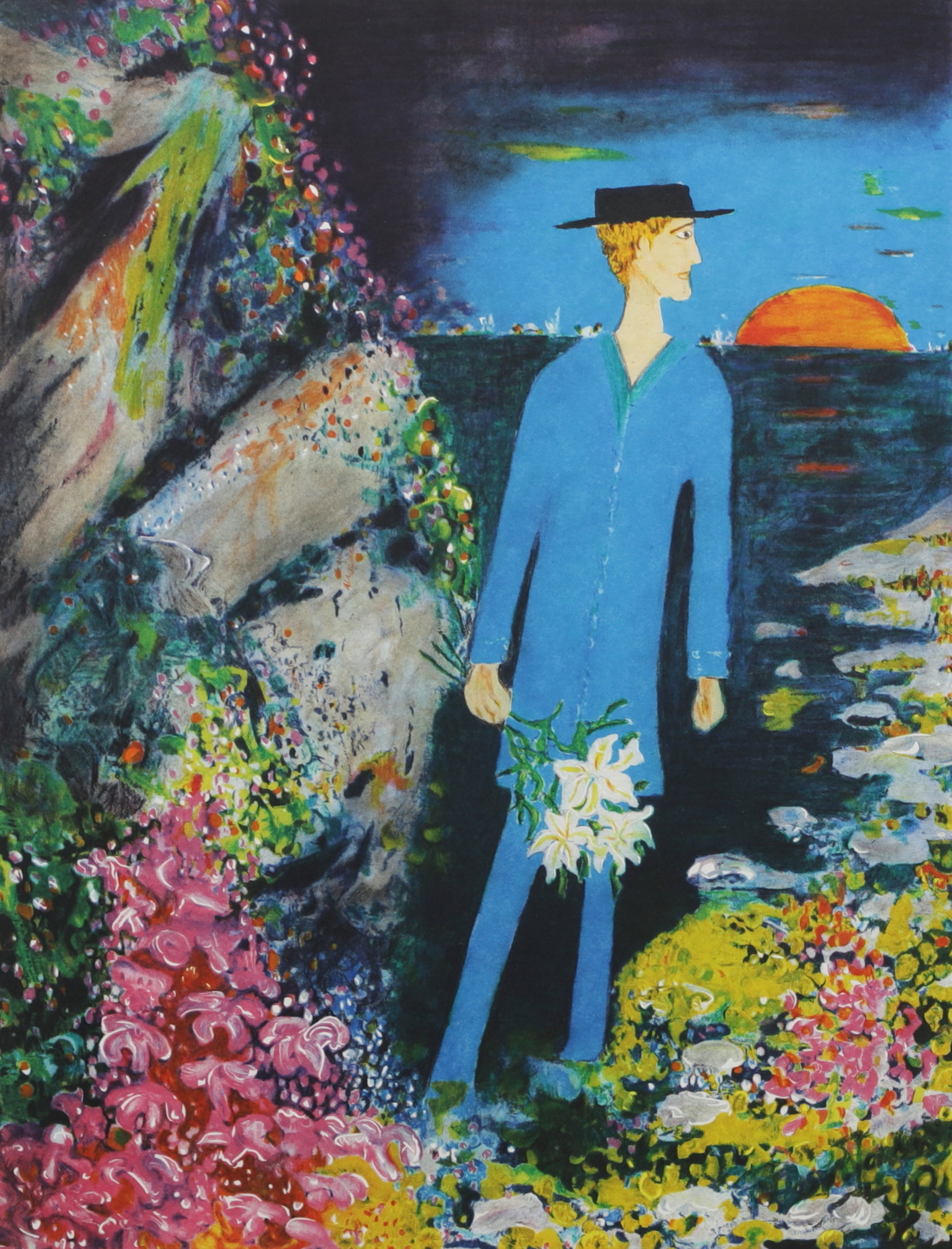 PLURA JONSSON. Figur i blått, färglitografi, signerad och numrerad 17/290.