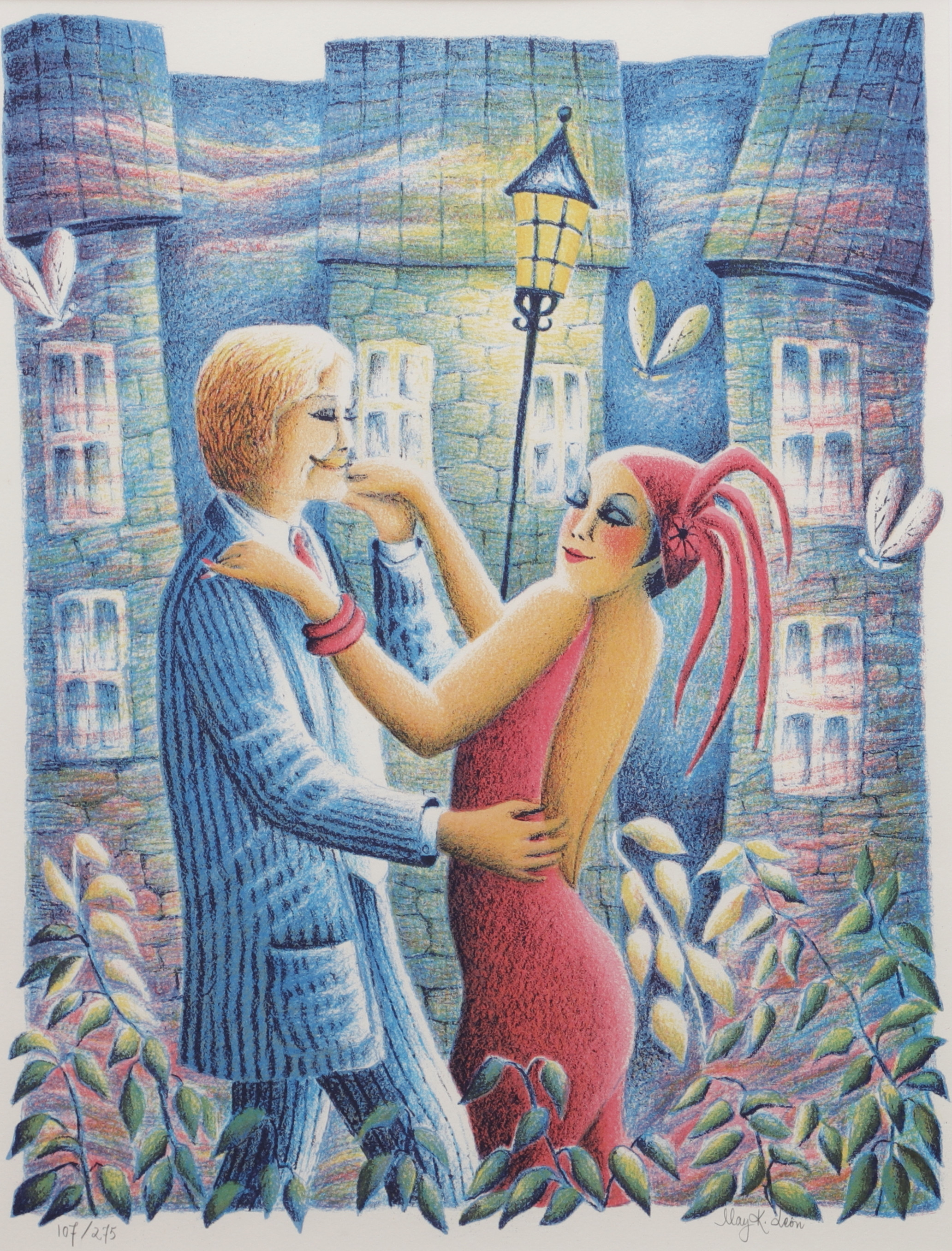 MAY K LEÔN. Dansande par, färglitografi, signerad och numrerad 107/275.