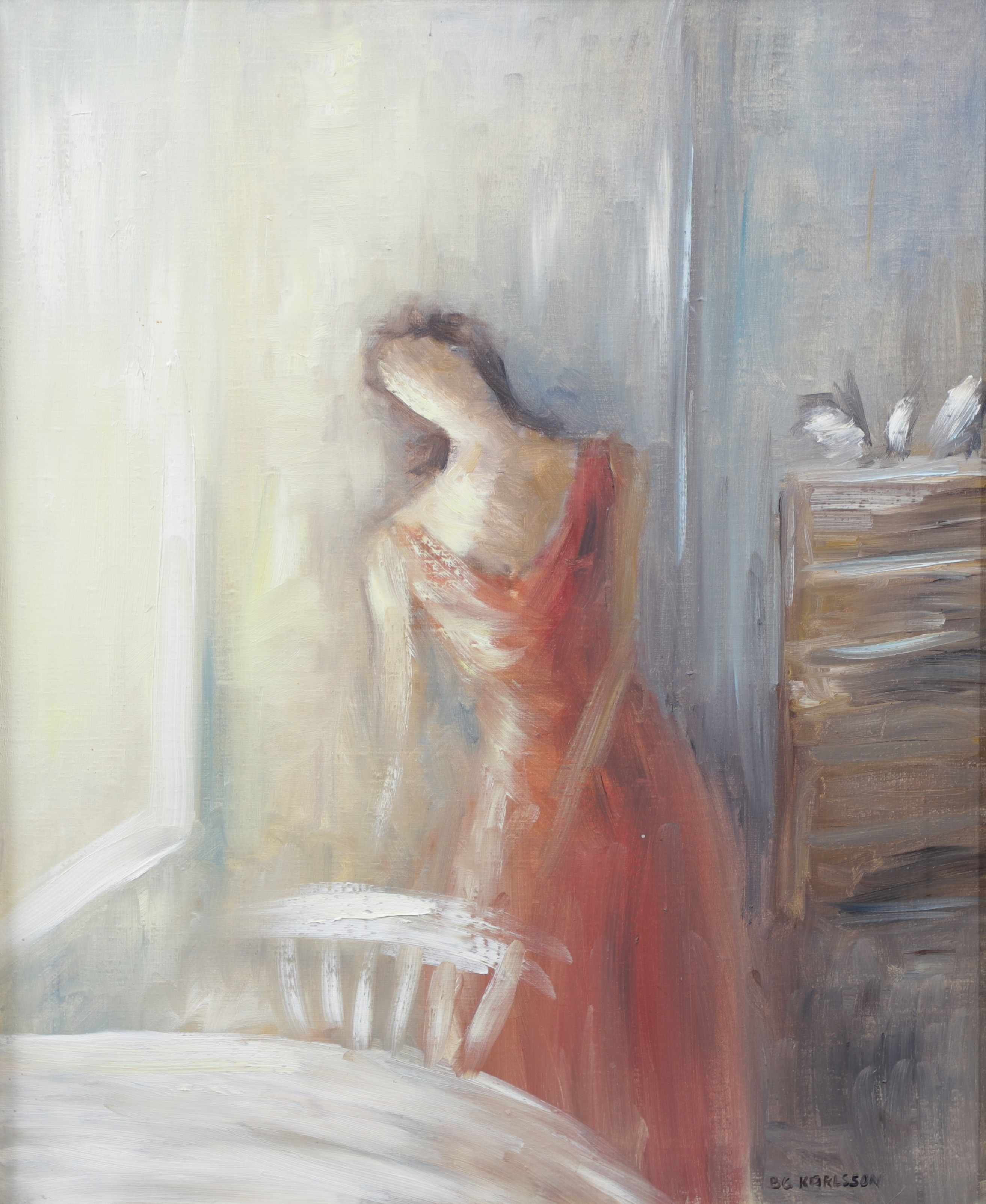 BENGT GÖRAN KARLSSON. Kvinna vid fönster, olja på duk, signerad.