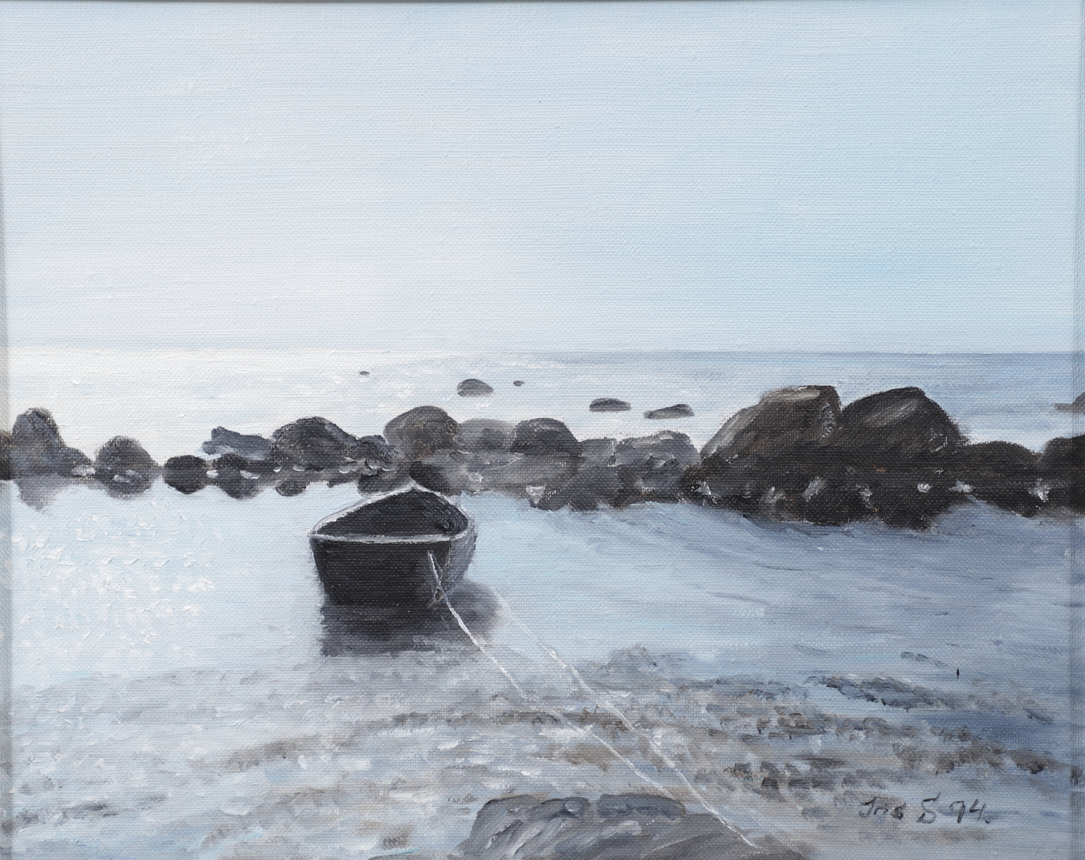 OIDENTIFIERAD KONSTNÄR. Båt vid hav, olja på duk, signerad, daterad 94.