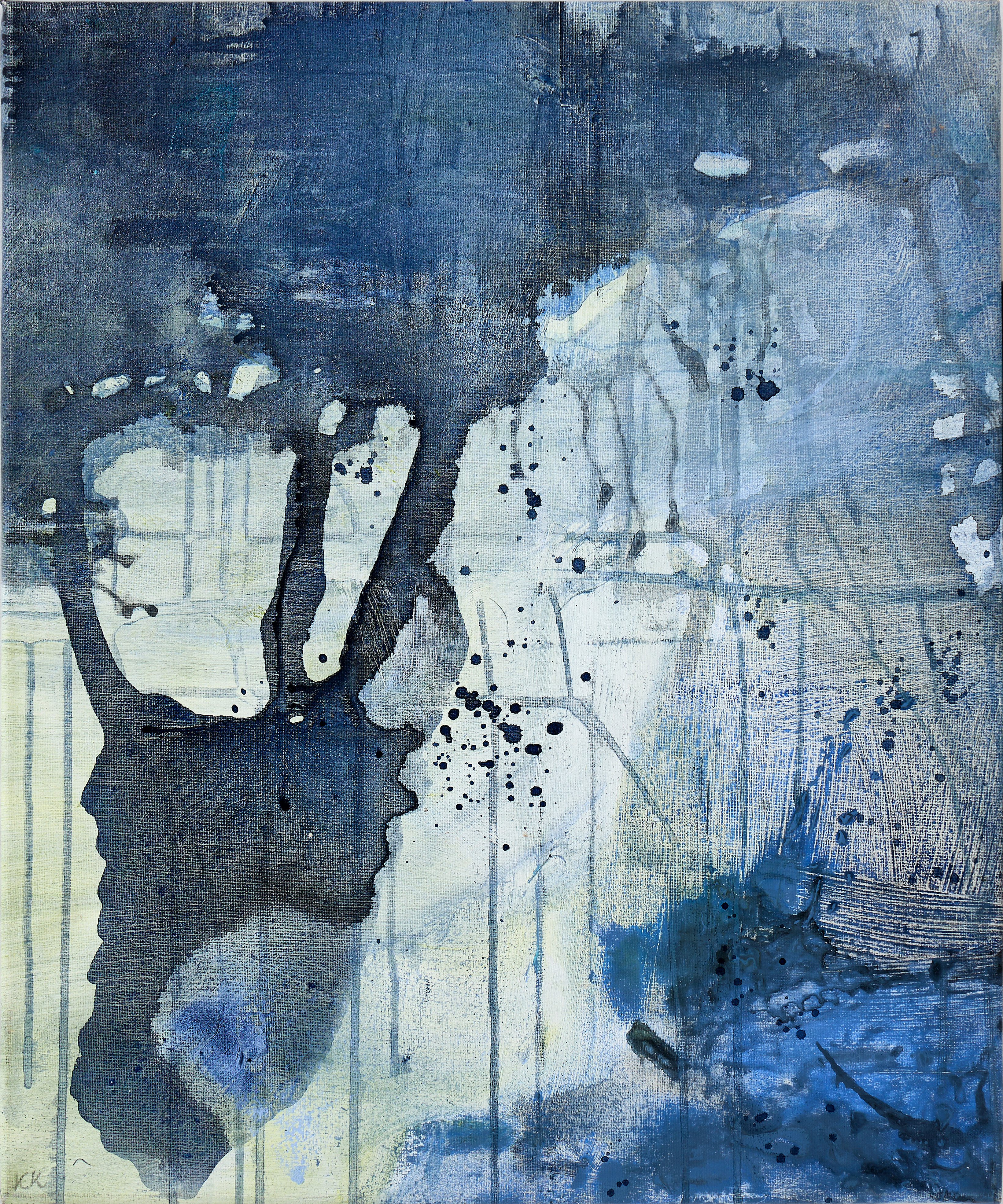 KIA KINELL (SVERIGE, FÖDD 1953). Abstrakt komposition i blå toner, signerad KK, akryl på duk.