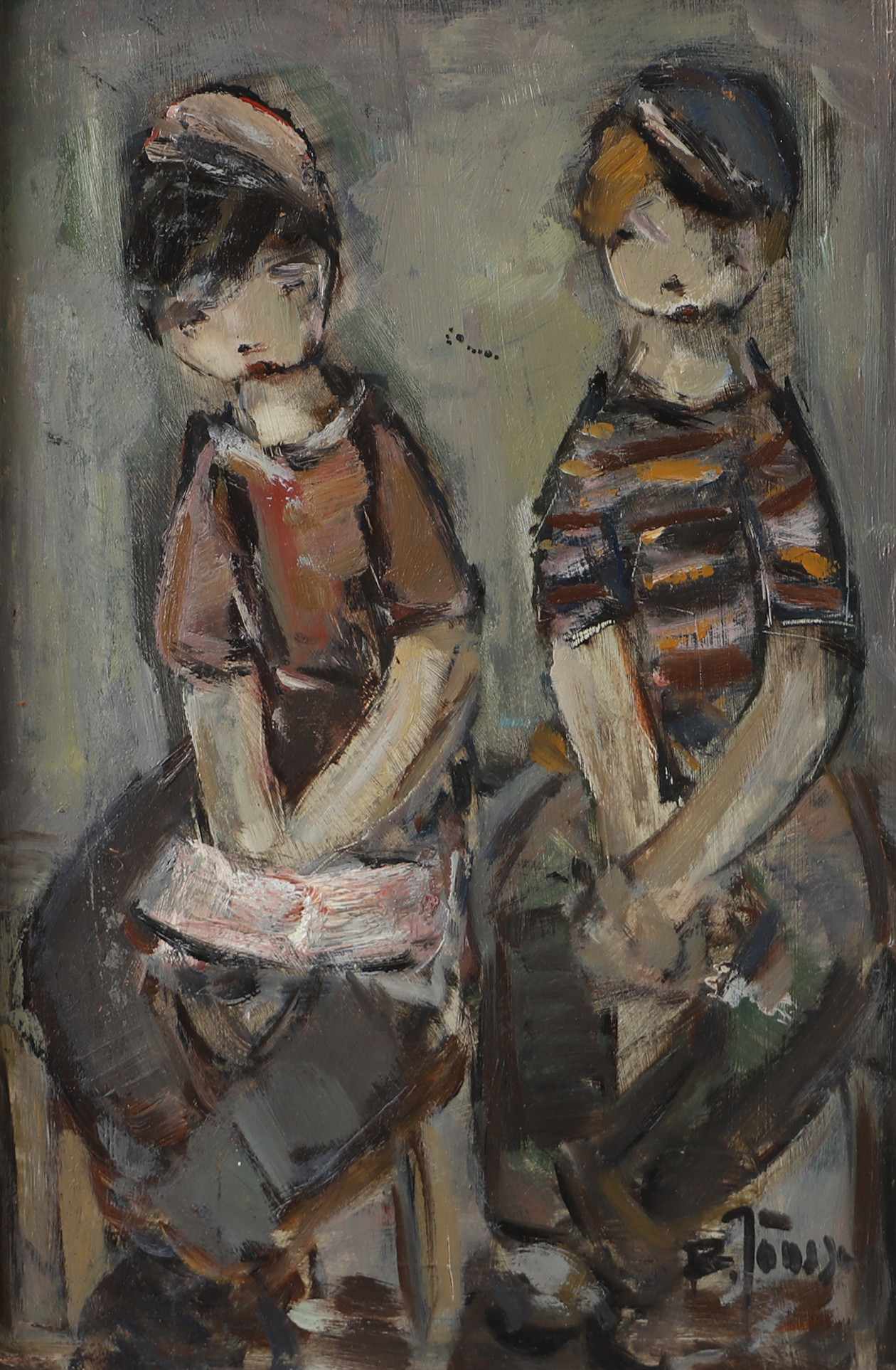 BROR JÖNSSON. Barnporträtt, olja på pannå, signerad.