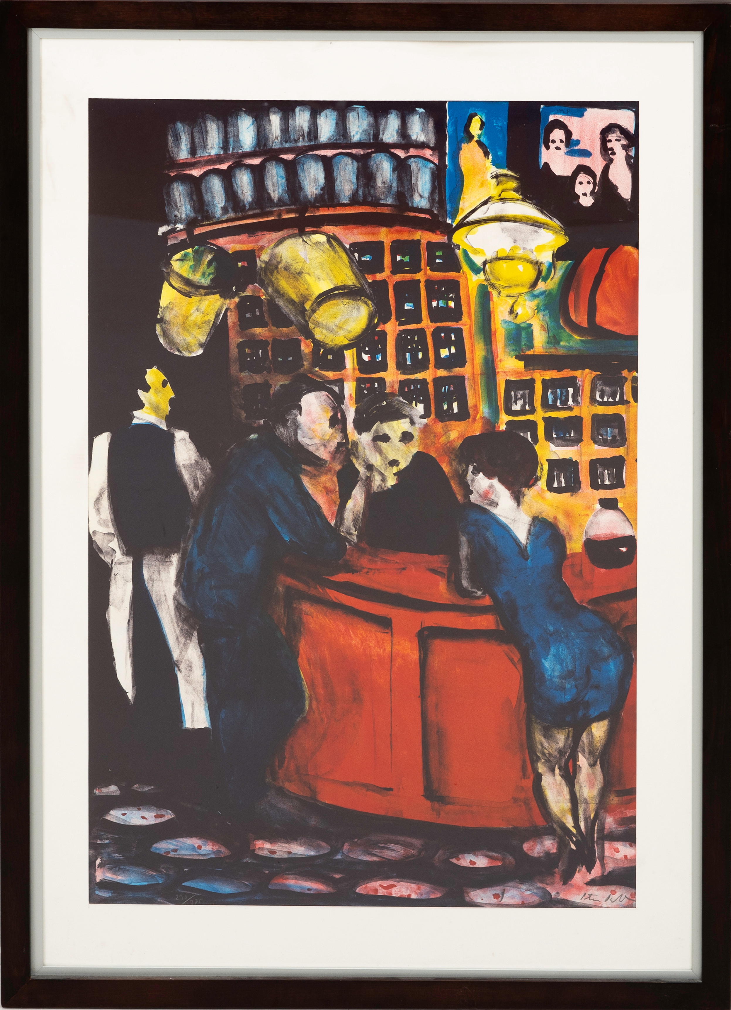 PETER DAHL. Kvinna i kroginteriör (Prinsen), färglitografi, signerad och numrerad 230/375.