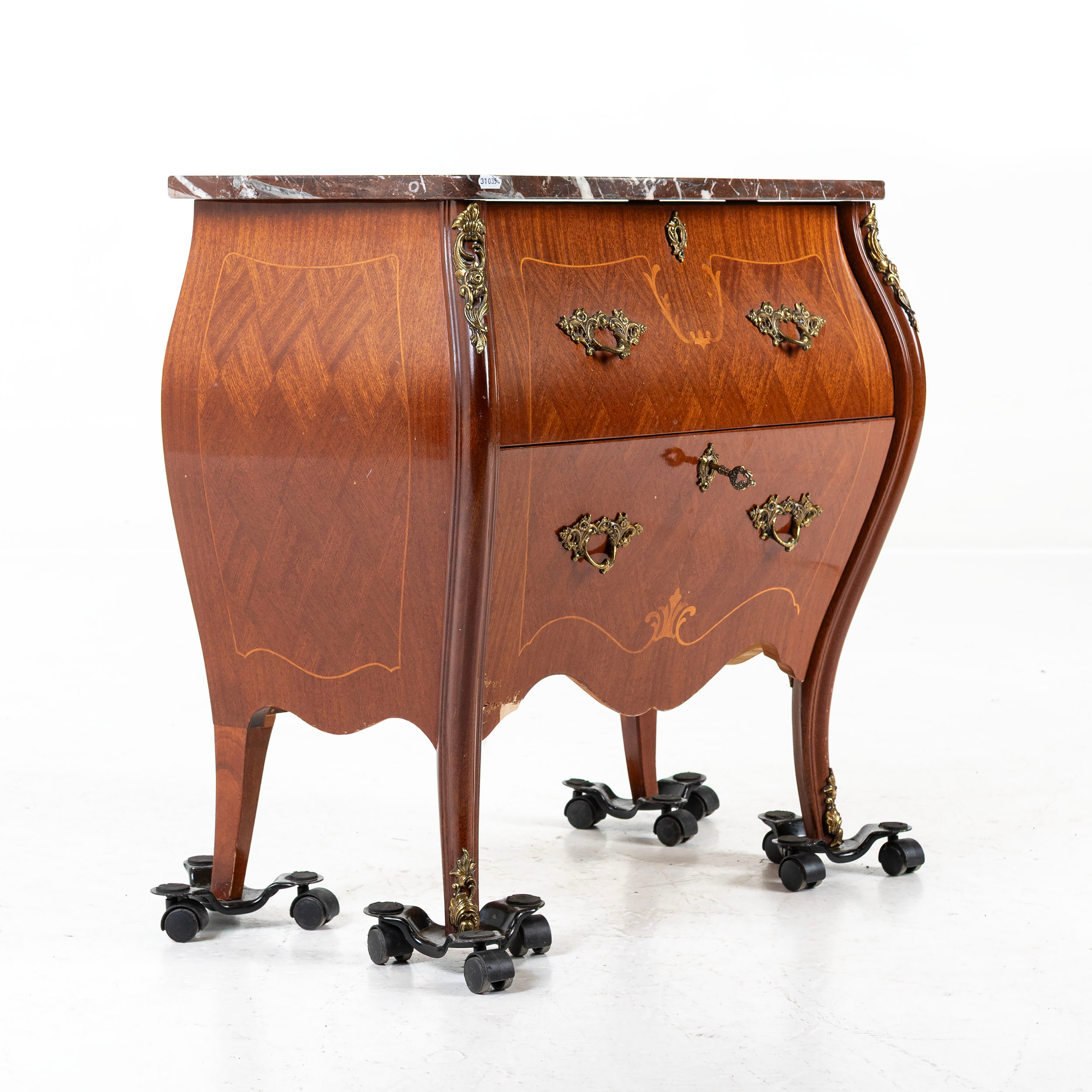 BYRÅ, med stenskiva, rokokostil, 1900-talets andra hälft.