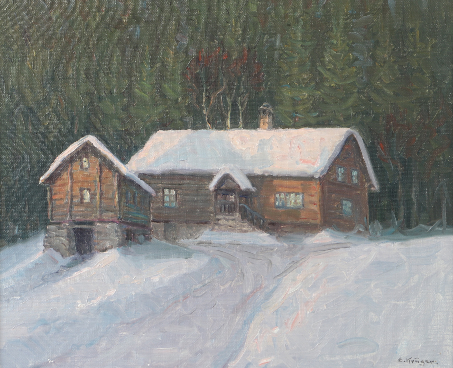 EINAR KRÜGER. "Vinter, Norge", olja på duk, signerad E. Krüger.