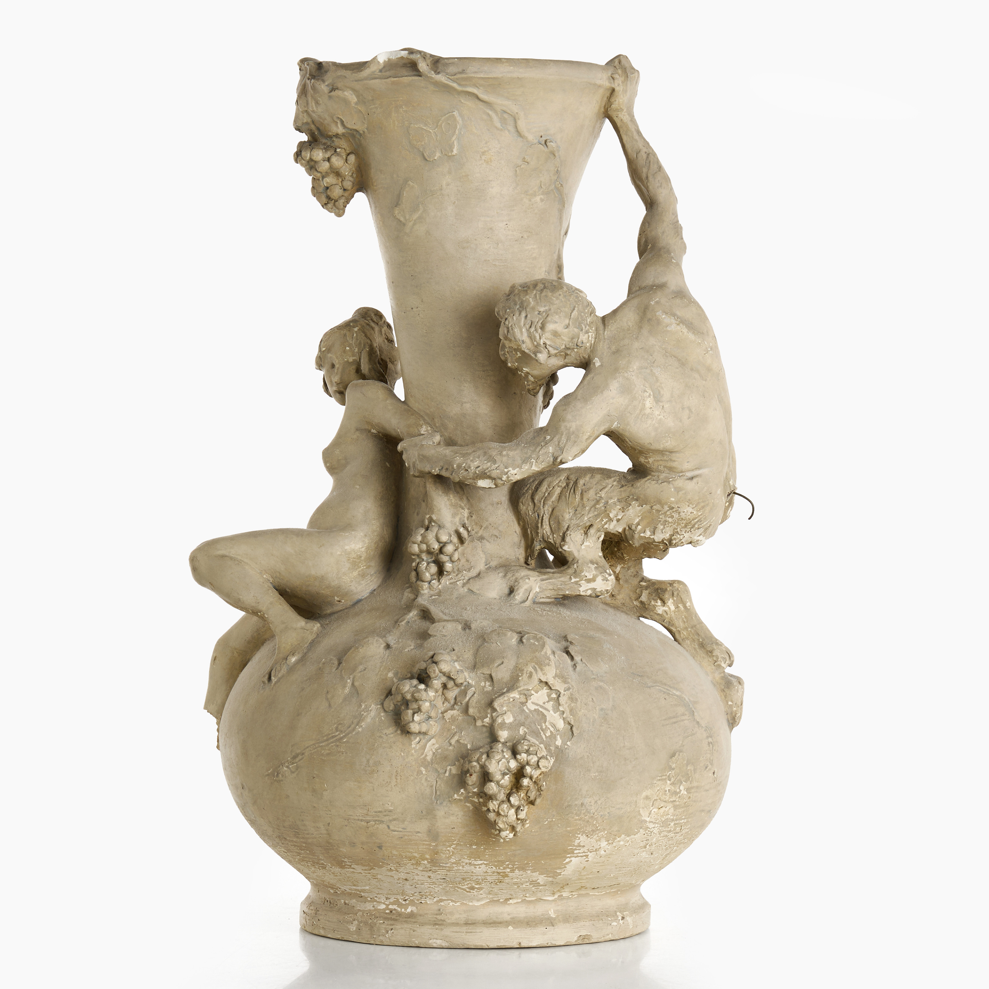 CHARLES FRIBERG (1868–1953). Kanna, jugend, skulptural form med dekor av kvinna och faun, signerad och daterad 1911. gips.