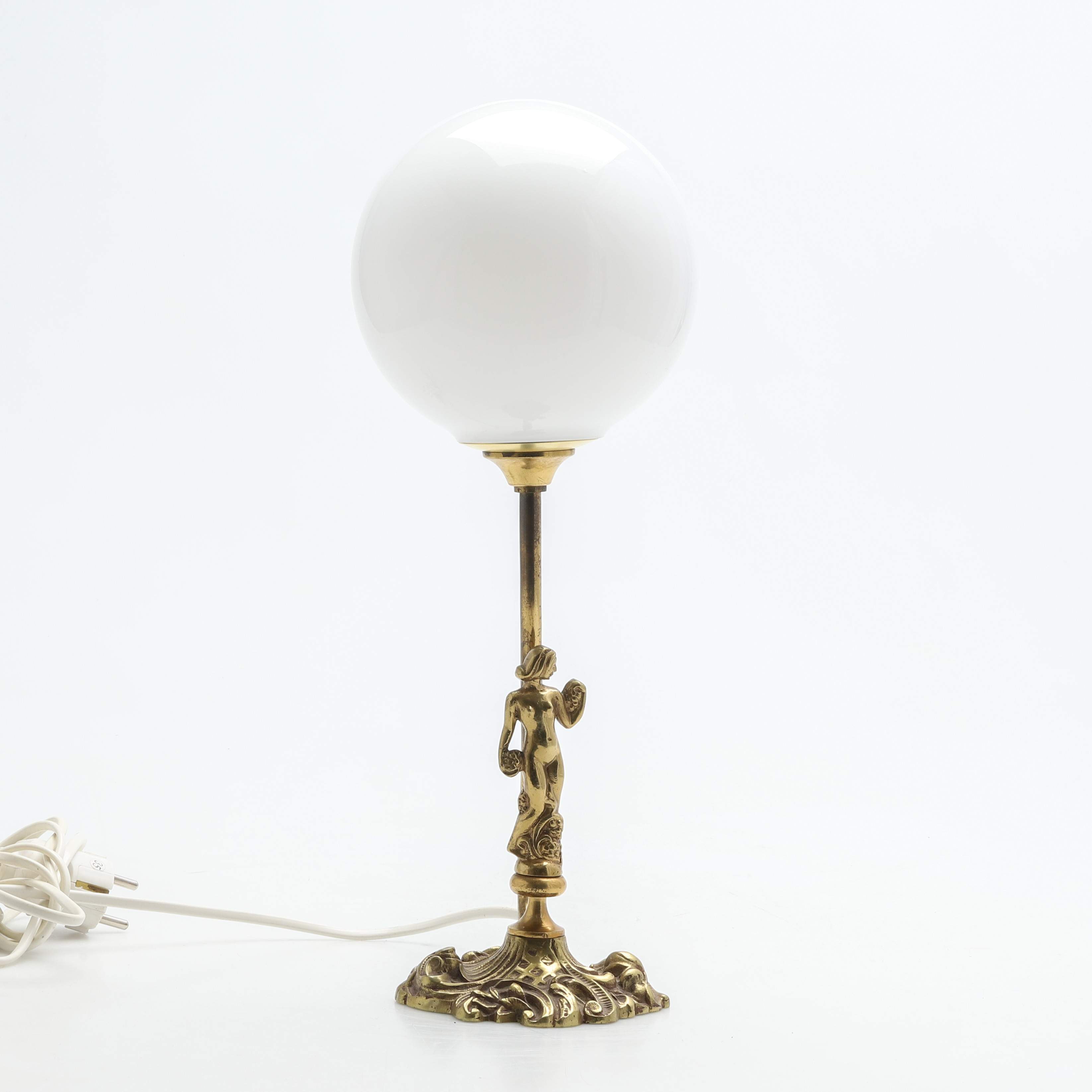 BORDSLAMPA, mässing och glas, 1900-talets mitt.