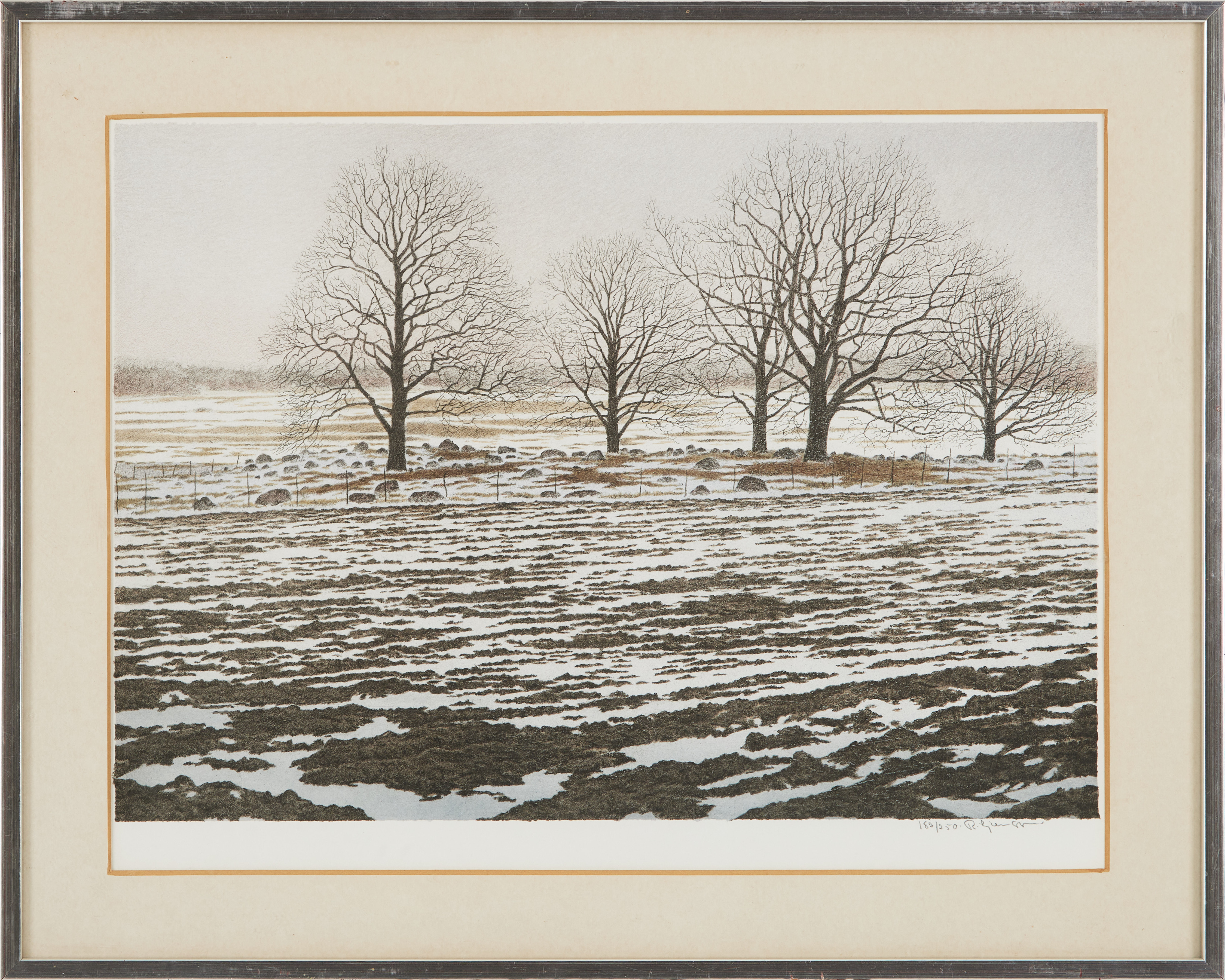 REINHOLD LJUNGGREN. Vinterlandskap, färglitografi, signerad och numrerad, 182/250.