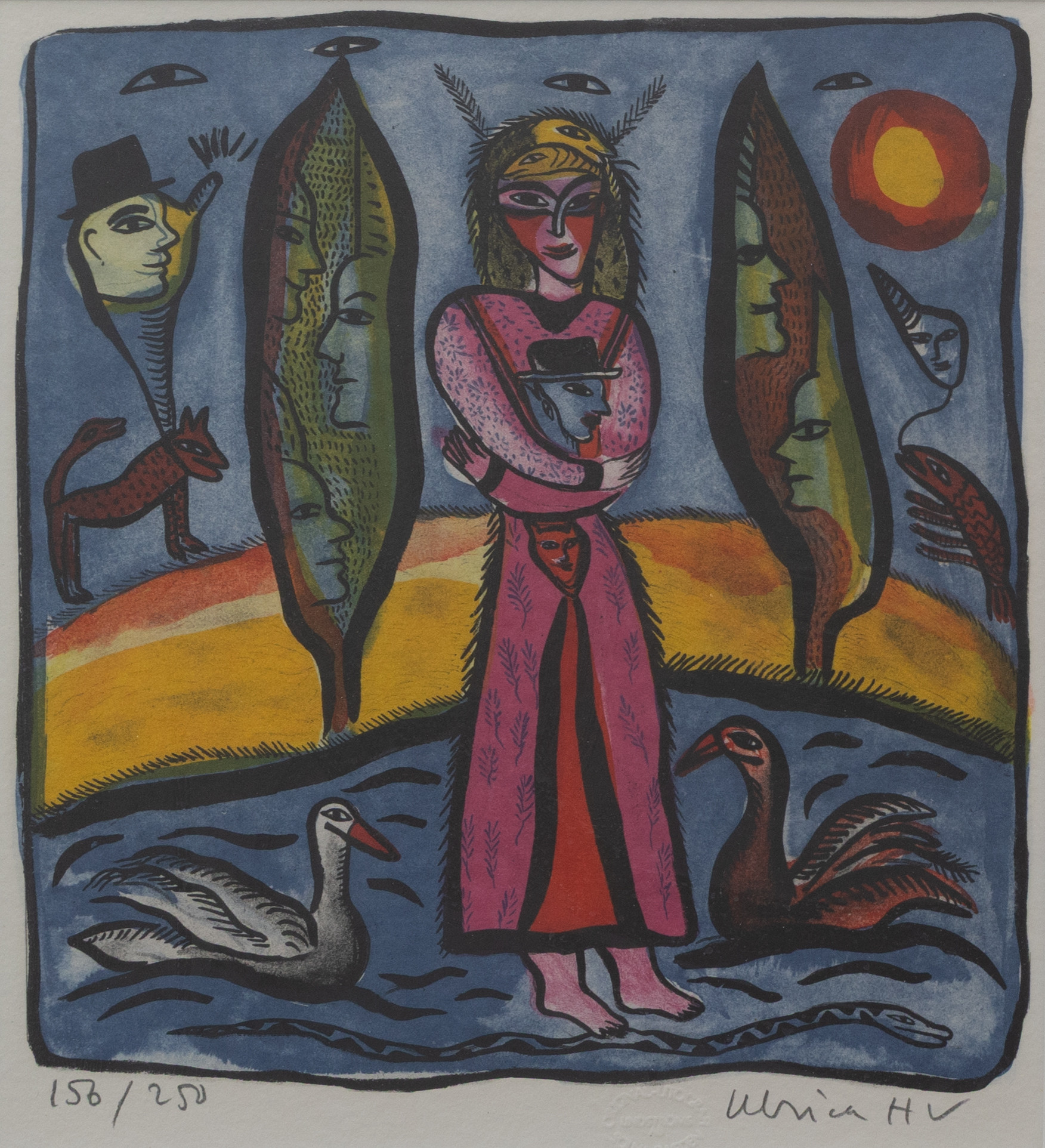 ULRICA HYDMAN-VALLIEN. Kvinnomotiv, färglitografi, nr 156/250, signerad.