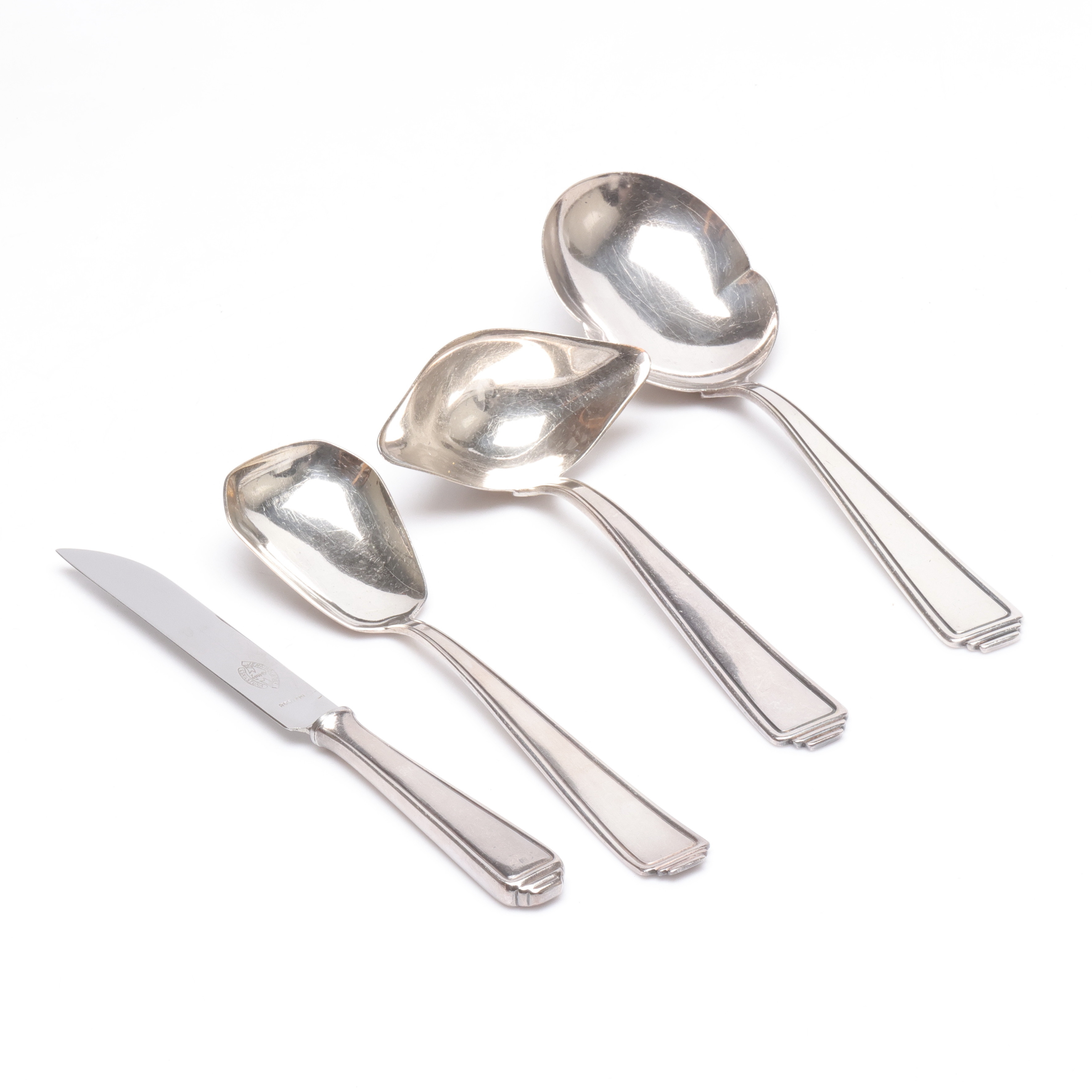 SERVERINGSBESTICK, 4 delar, nysilver, Art Deco, import, 1900-talets första hälft.