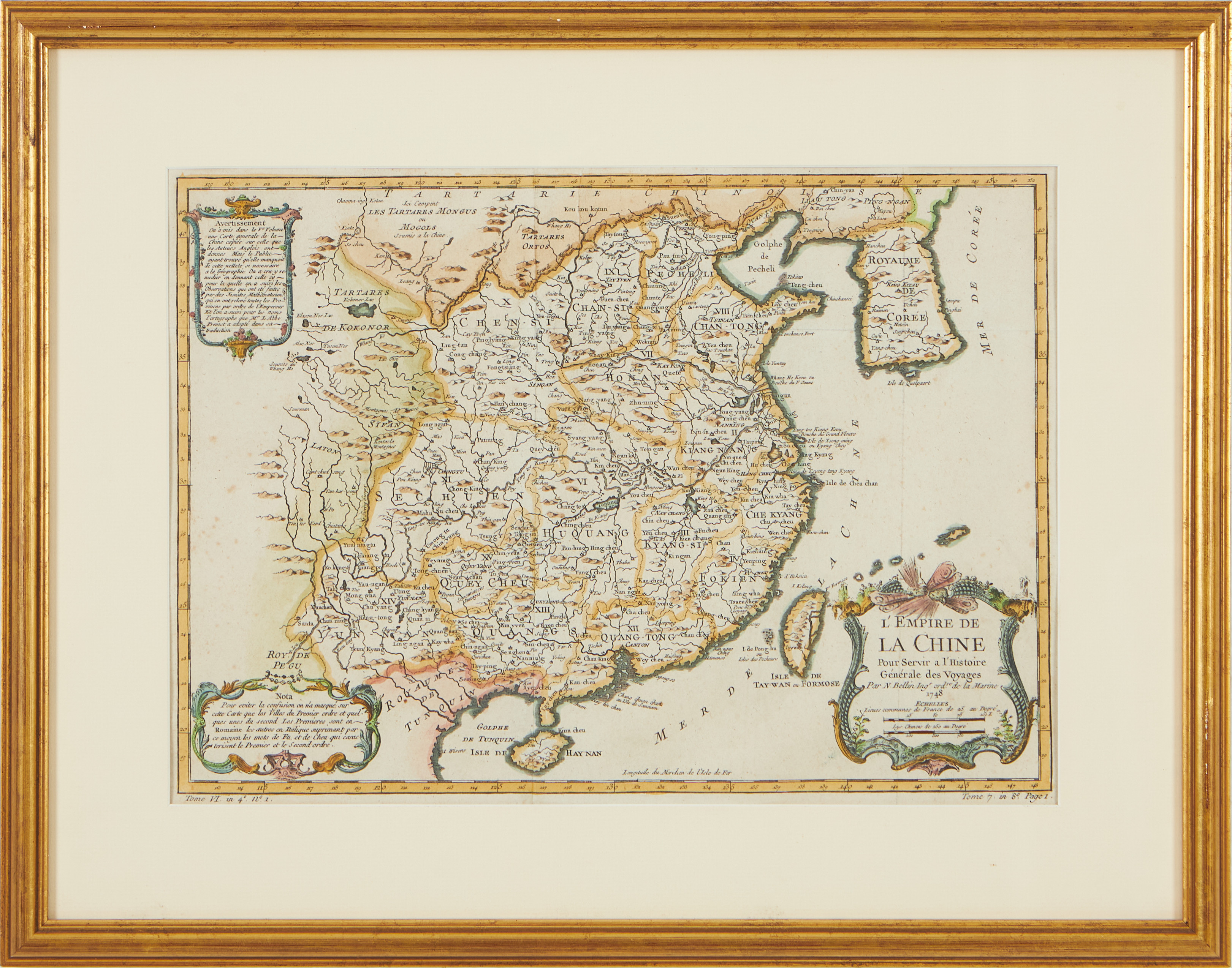 MAP OF CHINA BY BELLIN, L'EMPIRE DE LA CHINE, 1748.