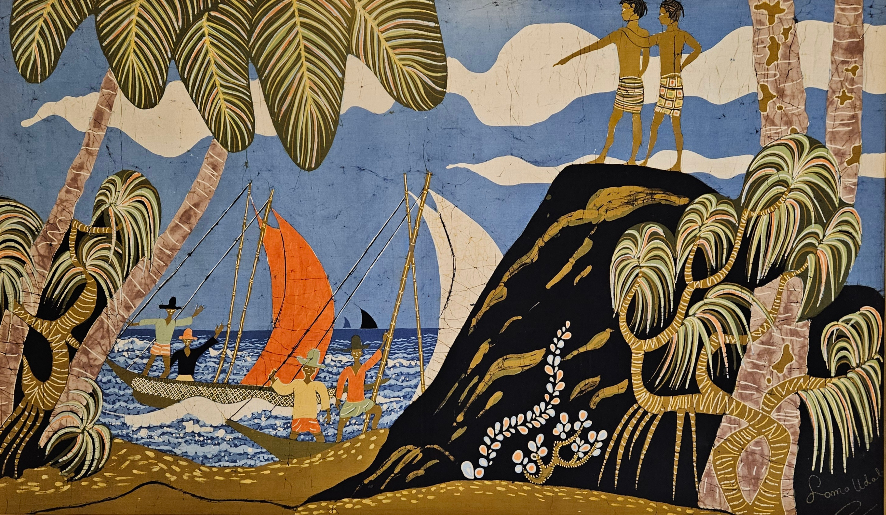 OIDENTIFIERAD KONSTNÄR. Batiktavla, signerad Loma Udal.