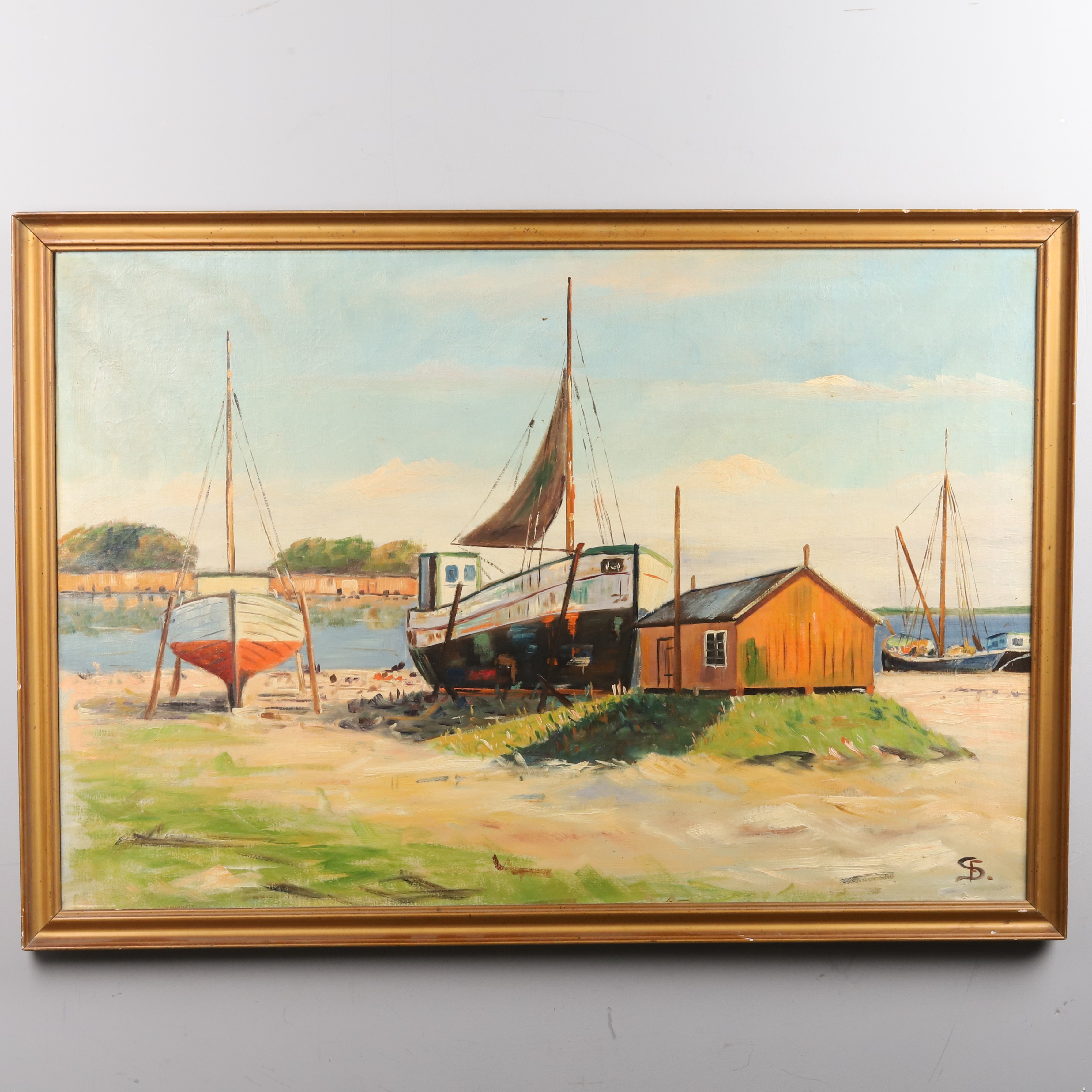 OIDENTIFIERAD KONSTNÄR. OLJA PÅ DUK, marin motiv, monogramsignerad.