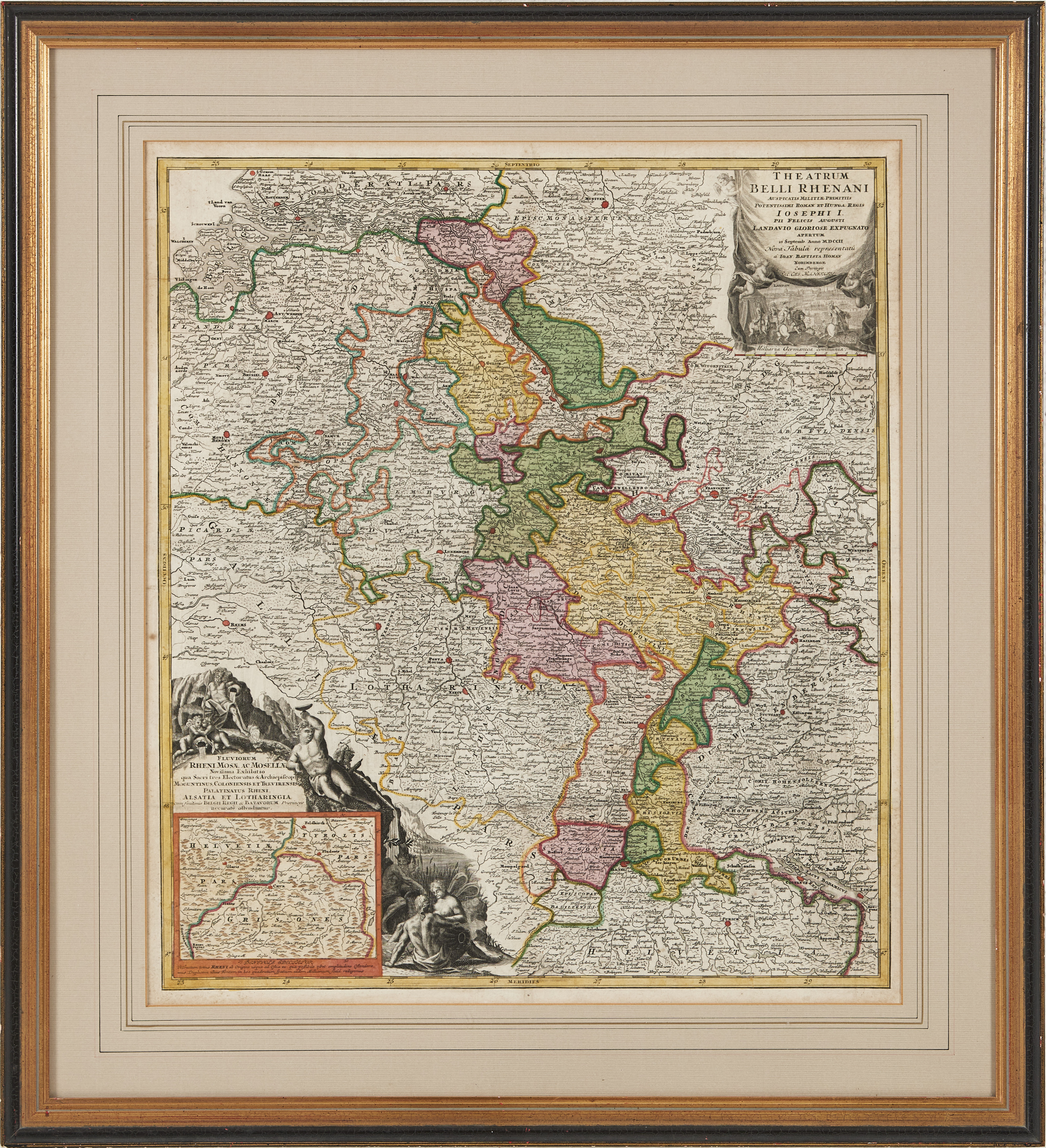 FLODEN RHEN AV HOMANN, Theatrum Belli Rhenani, ca 1720.