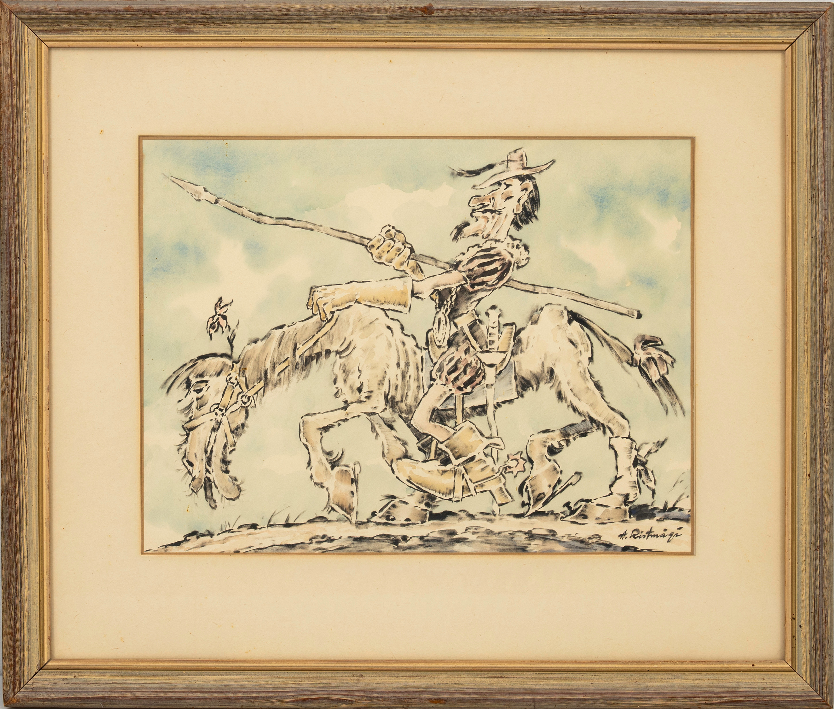 ALEXANDER RISTMÄGI. "Don Quijote", blandteknik, signerad, A. Ristmägi.