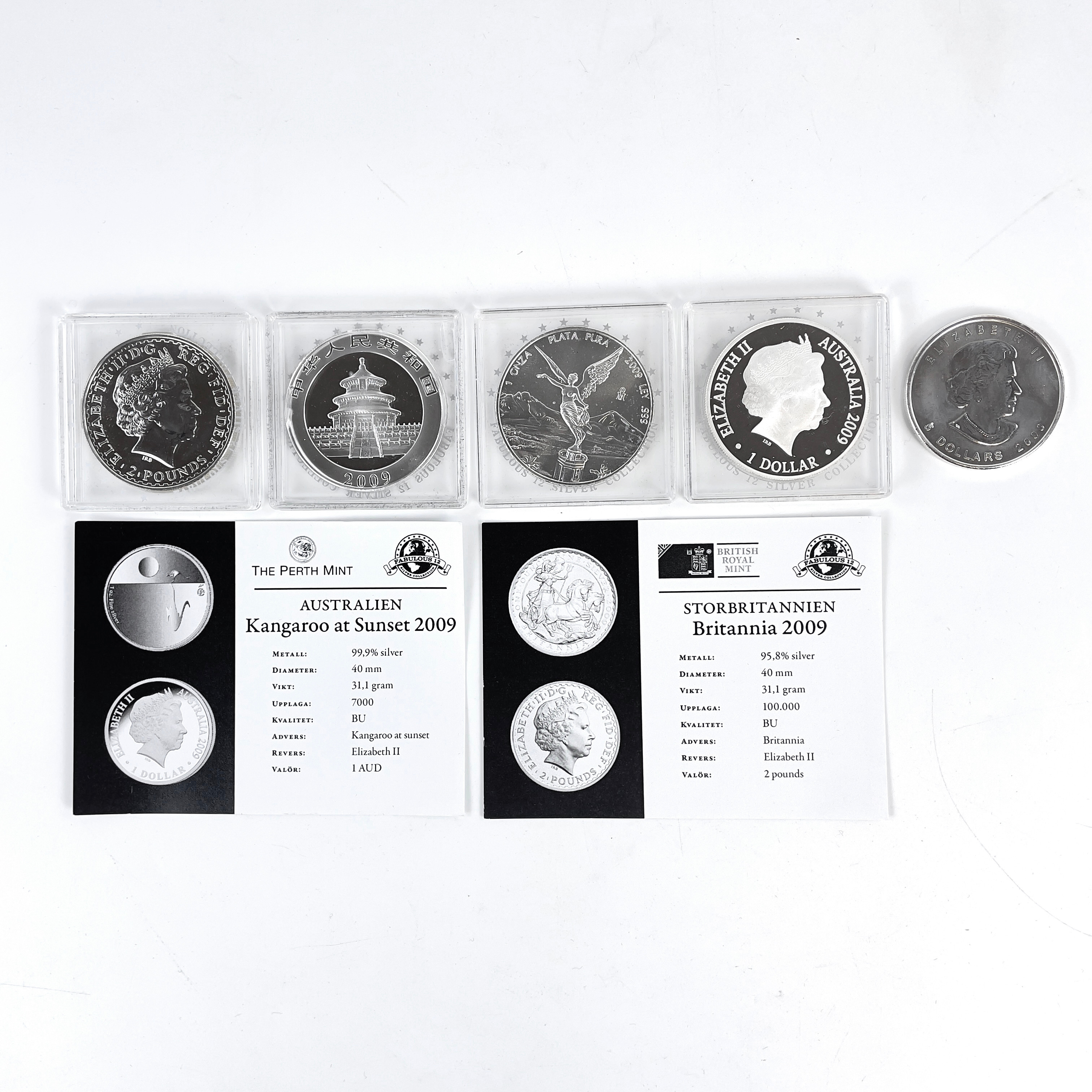 MYNT, 5 st. Silver 958-999/1000, varav 4 st Fabulous 12 silver collection, 2009.