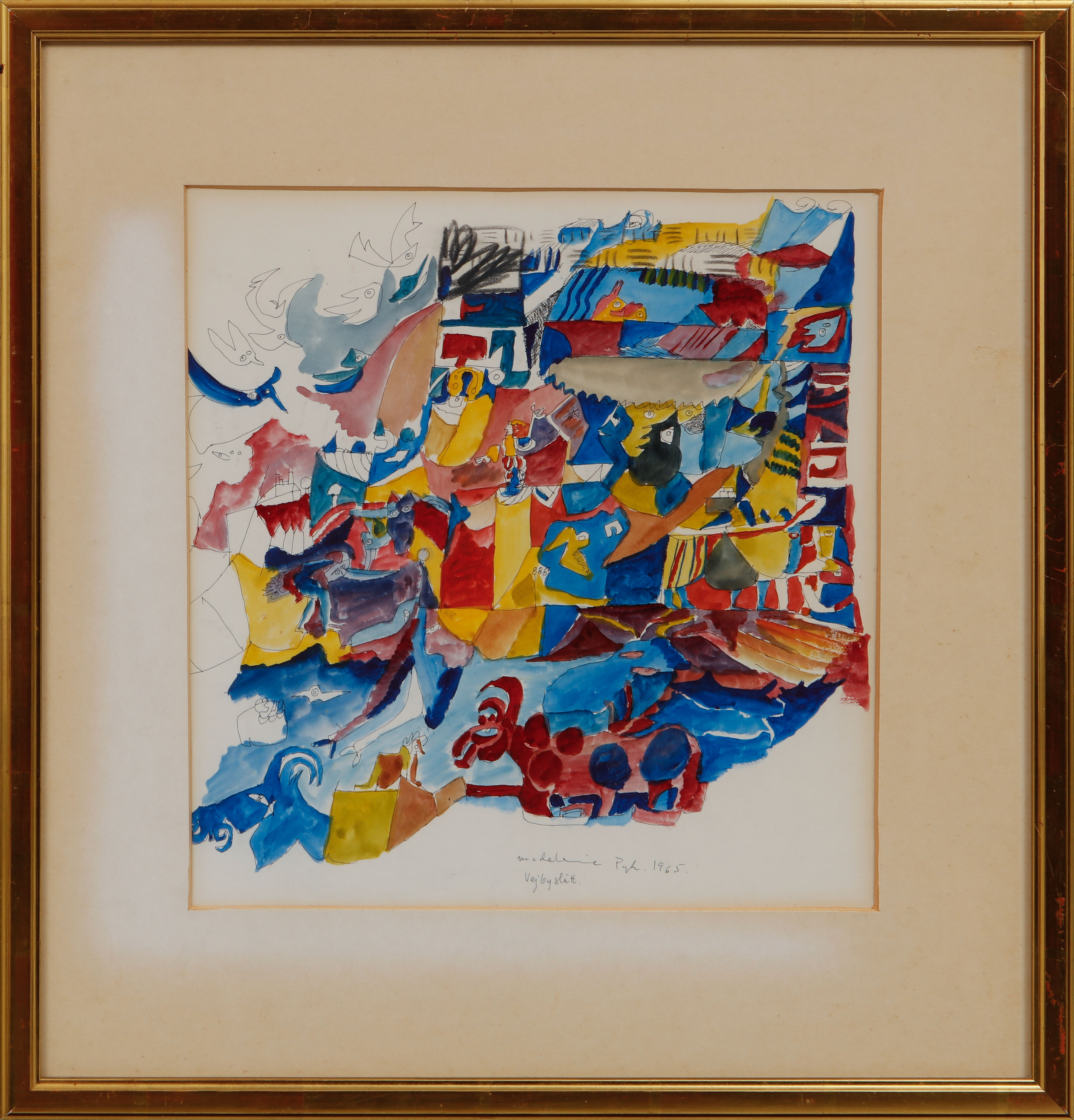 MADELEINE PYK. Figurkomposition. Blandteknik på papper, signerad och daterad 1965 Vejbyslätt.