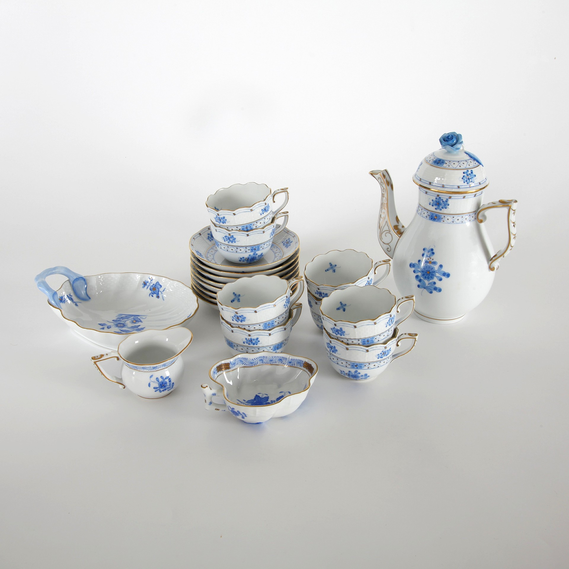 MOCCASERVIS, 20 delar, "Chinese Bouquet / Apponyi Blue", Herend 1900-tal.