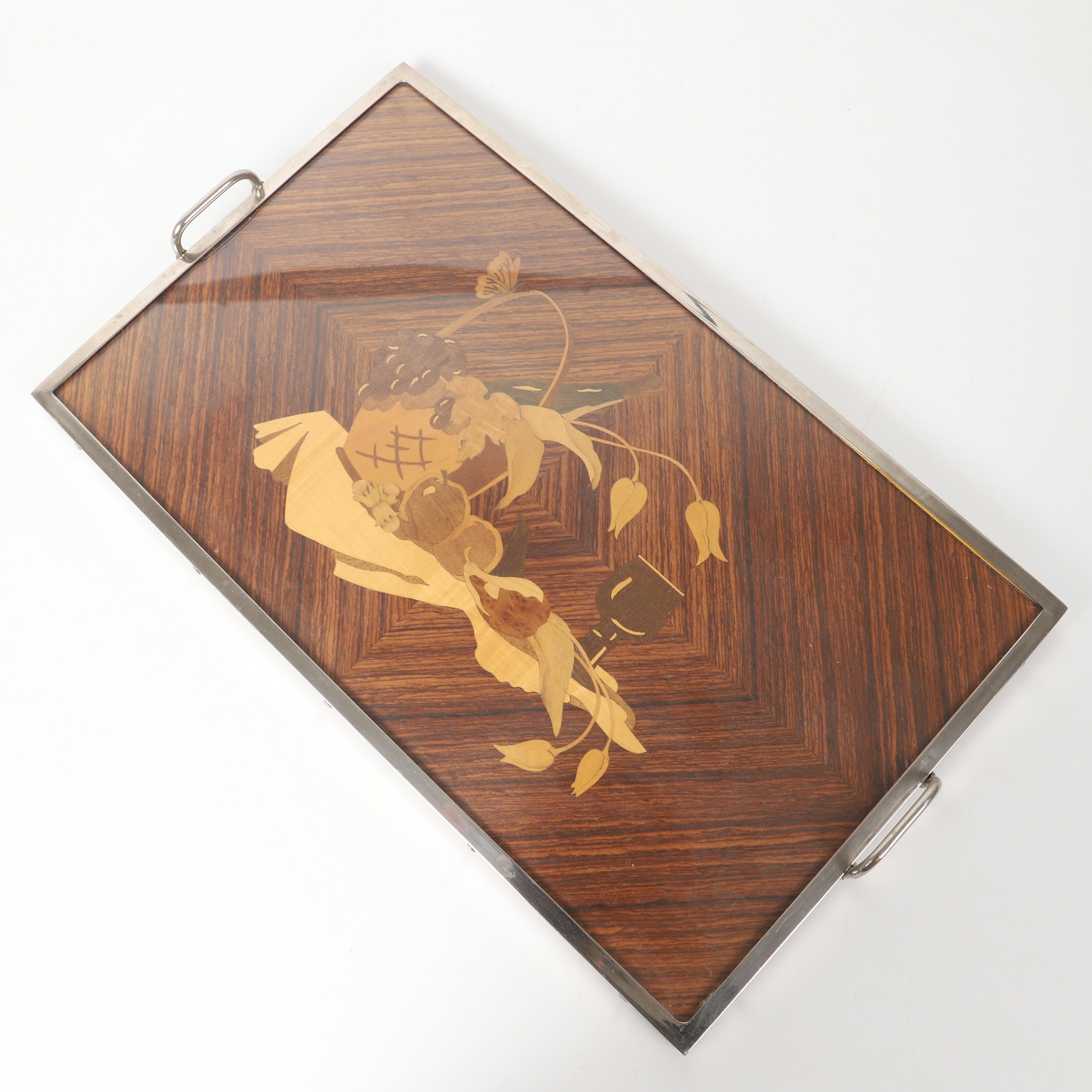 BRICKA, metall med intasia/glas, 1900-tal.