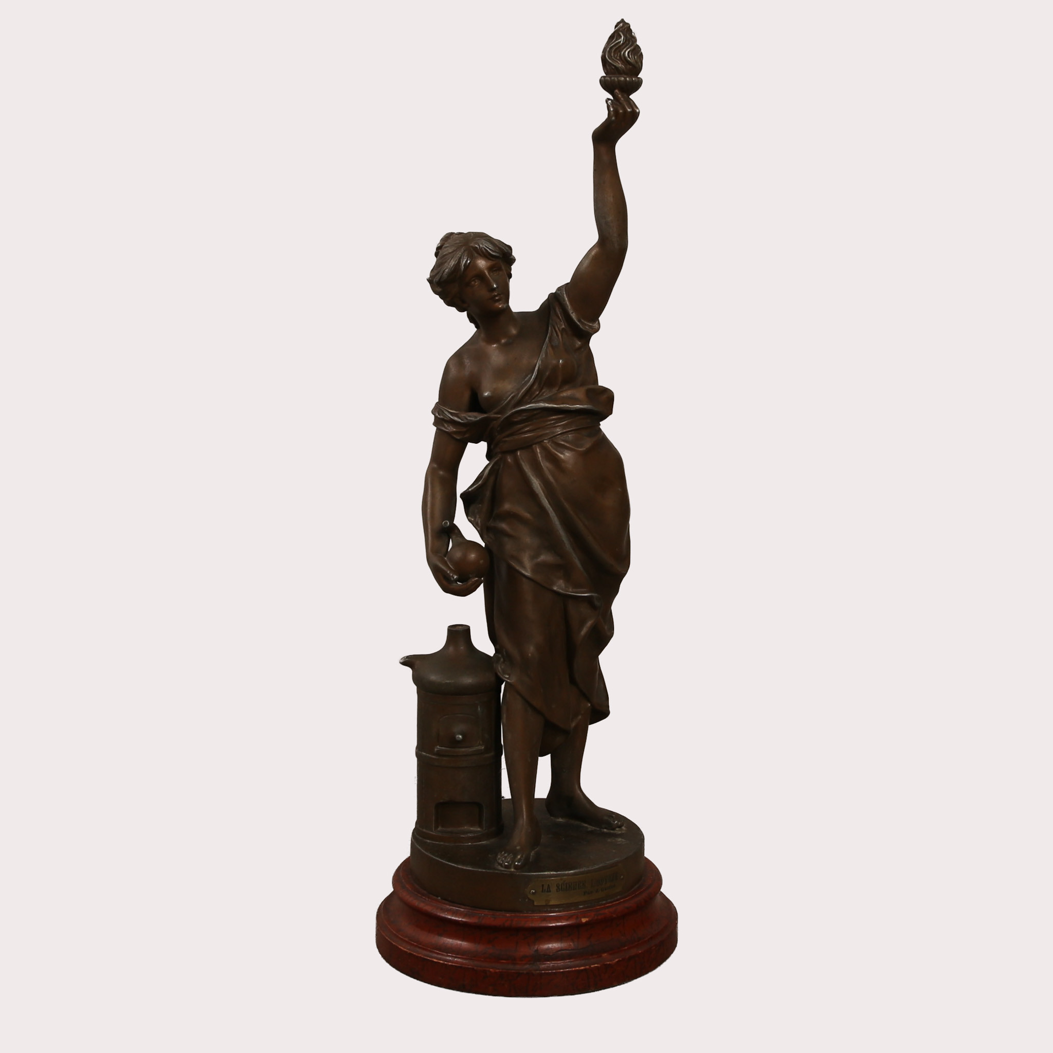 ANATOLE J. GUILLOT (1865-1911), efter, GUDINNA FÖR MODERN VETENSKAP, patinerad zink, Signerad.