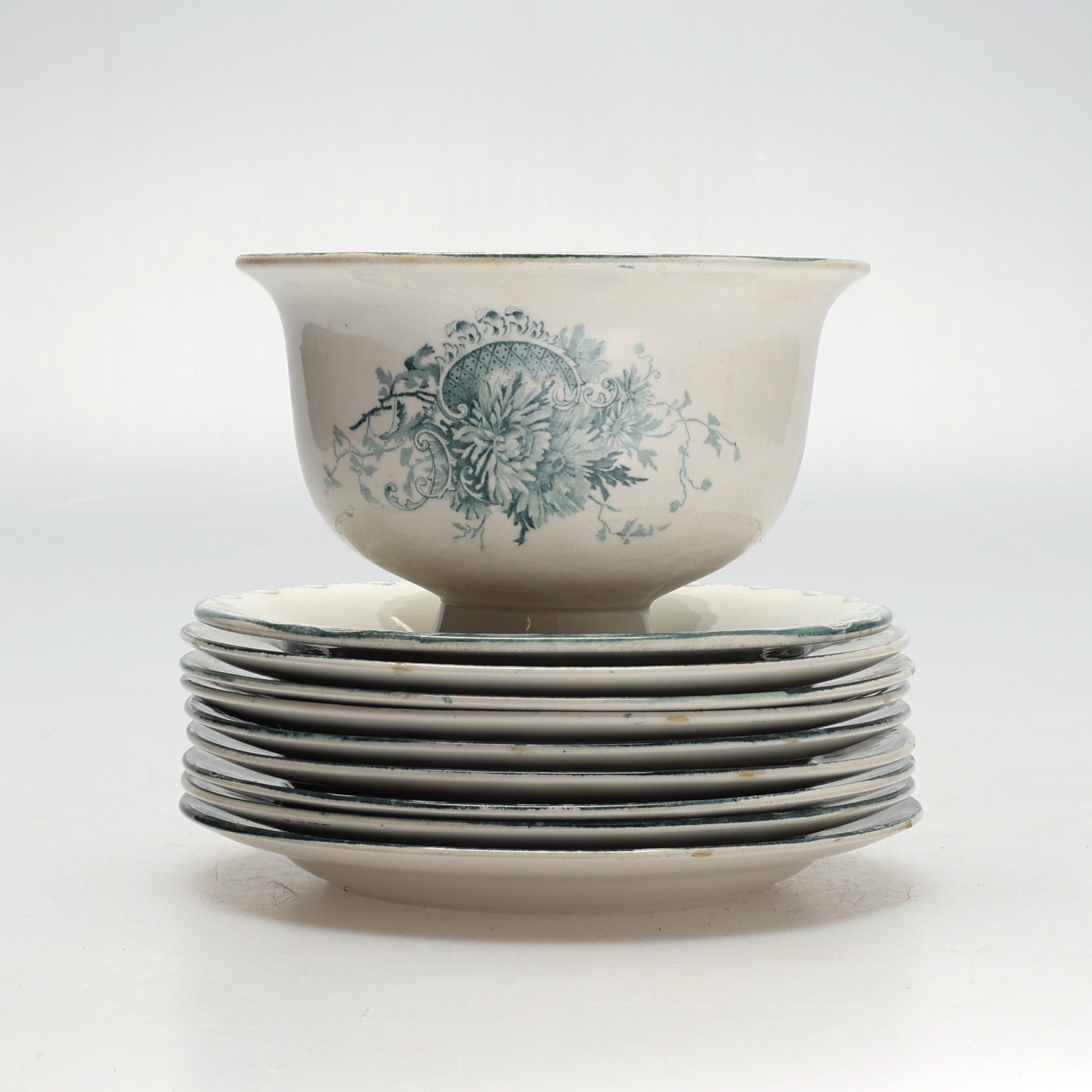 SERVISDELAR, 9 delar, porslin, "Gröna Anna", Rörstrand & Göteborgs Porslinsfabrik.