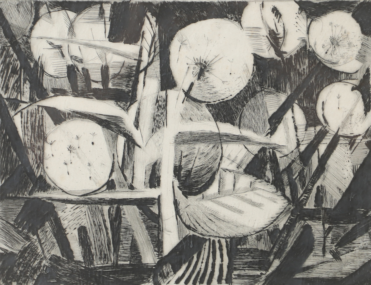 KERSTIN ABRAM-NILSSON. "Maskrosbollar I", etsning, signerad -56.