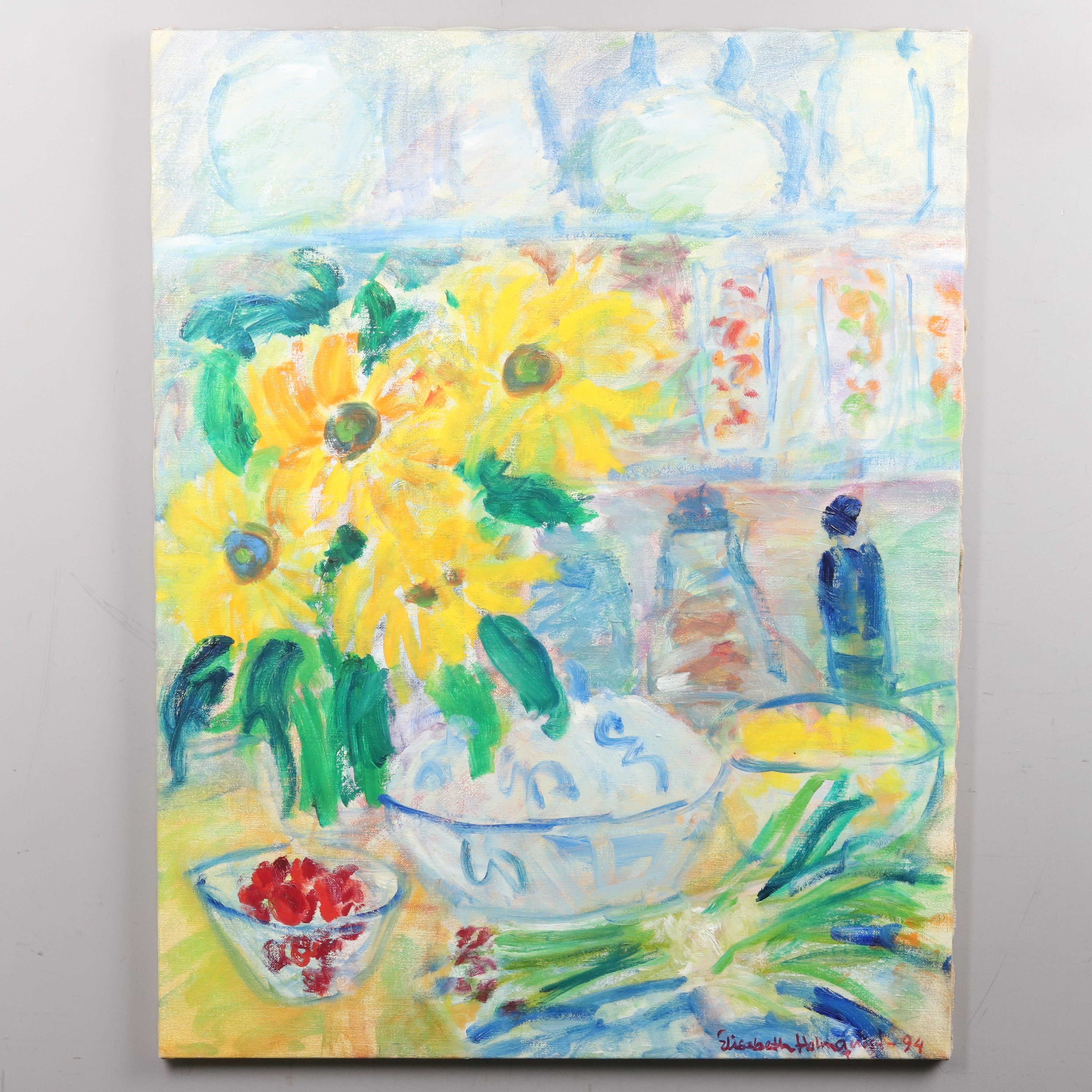 ELISABETH HOLMQVIST. OLJA PÅ DUK, stilleben, signerad och daterad -94.