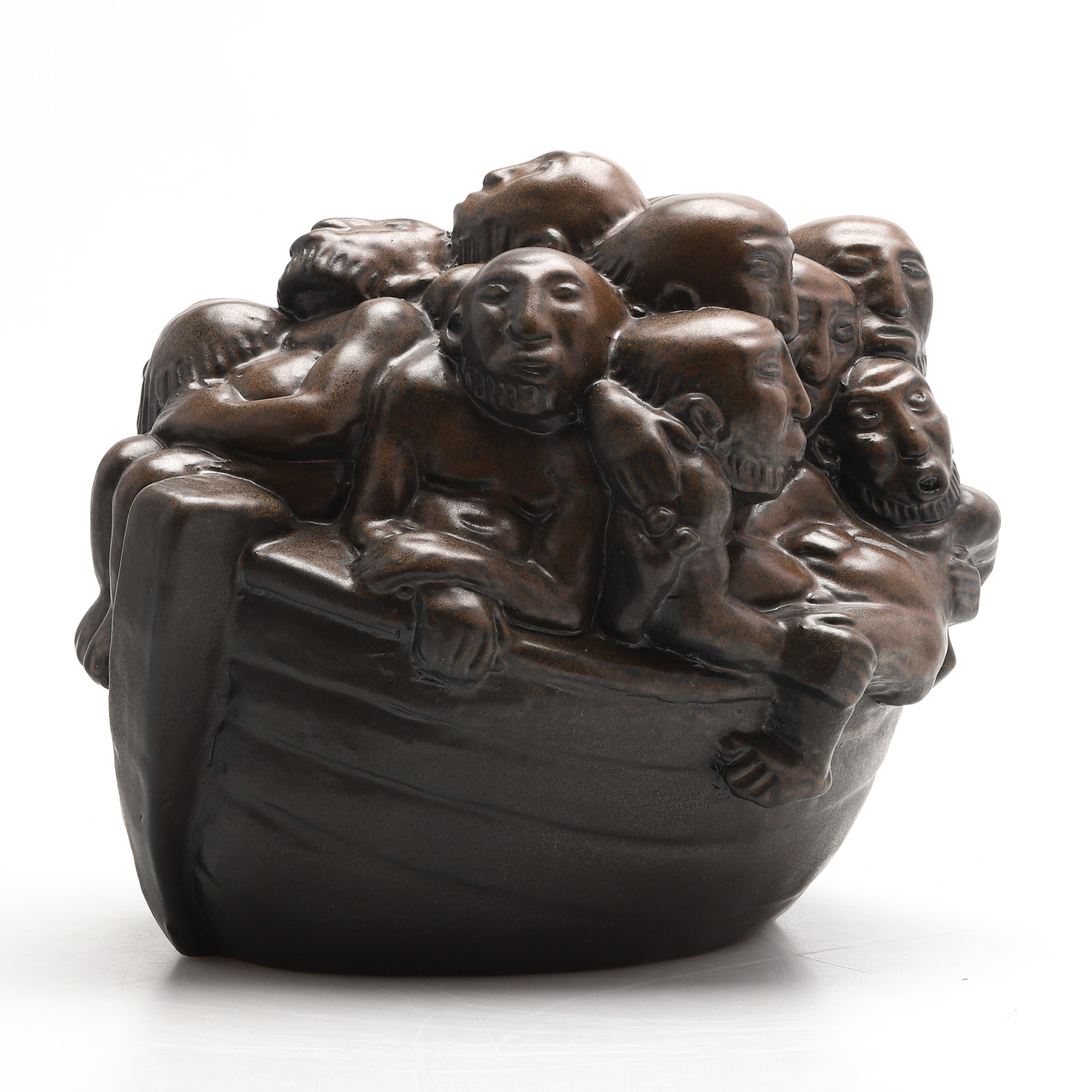 ÅKE HOLM. "Jona kastas i havet", skulptur, stengods, signerad.