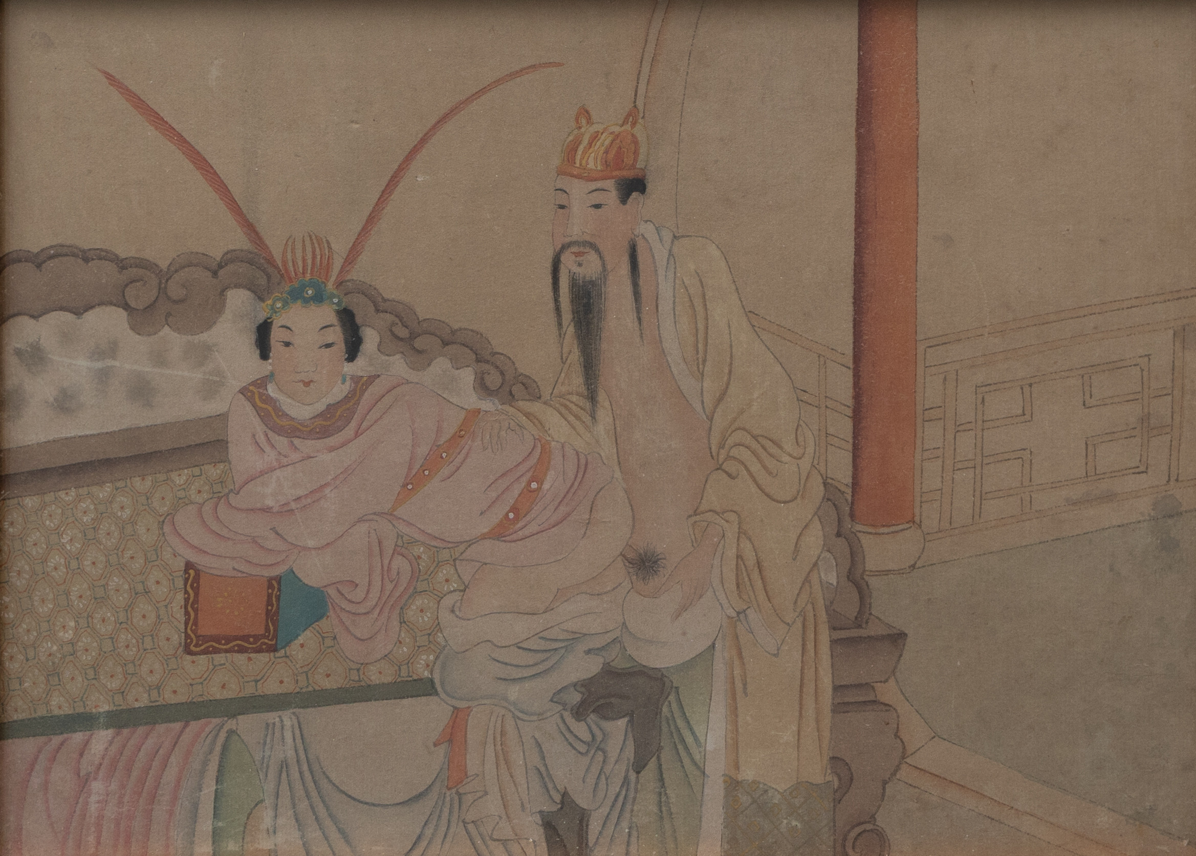 OKÄND KONSTNÄR. Ekivokt motiv, blandteknik, sent 1800-tal, Kina.