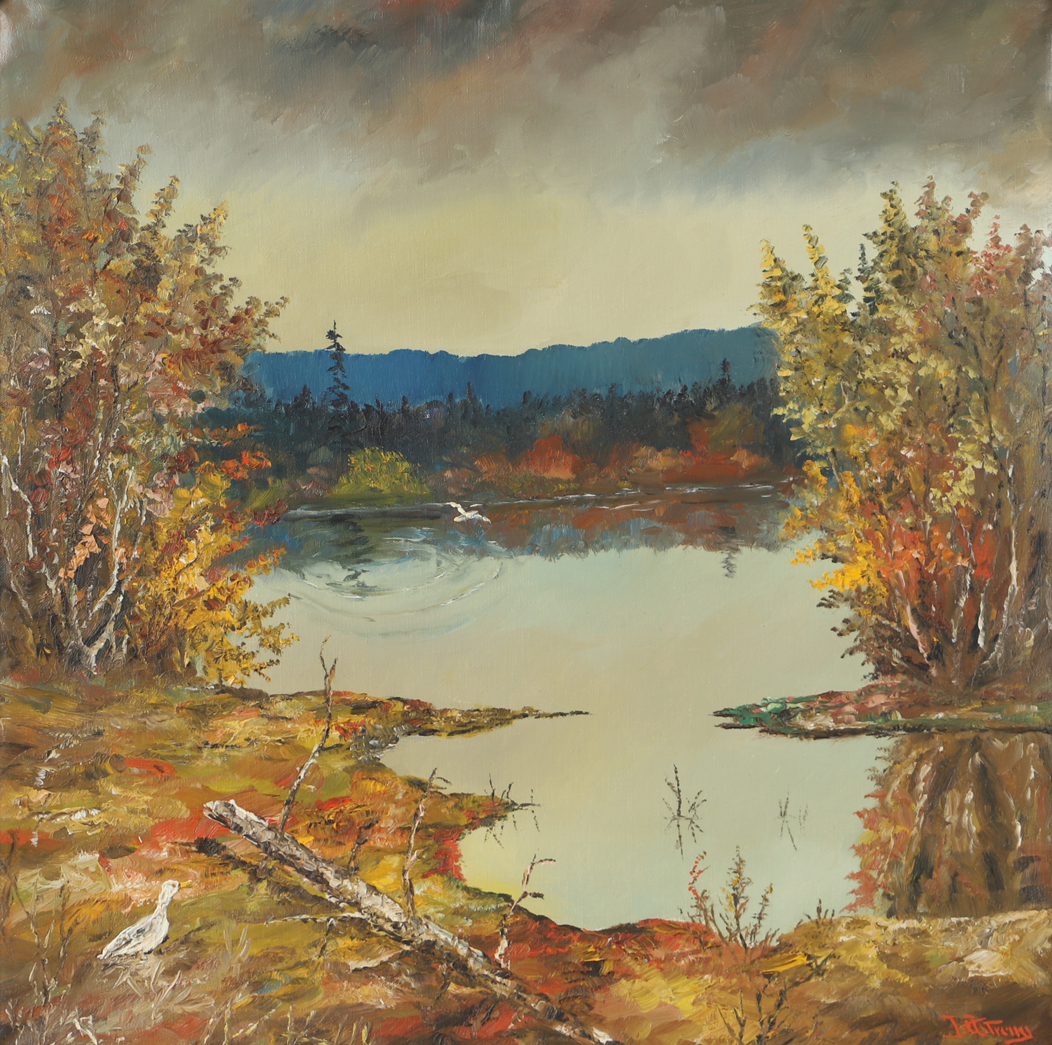 OIDENTIFIERAD KONSTNÄR. Skogstjärn, olja på duk, otydligt signerad.