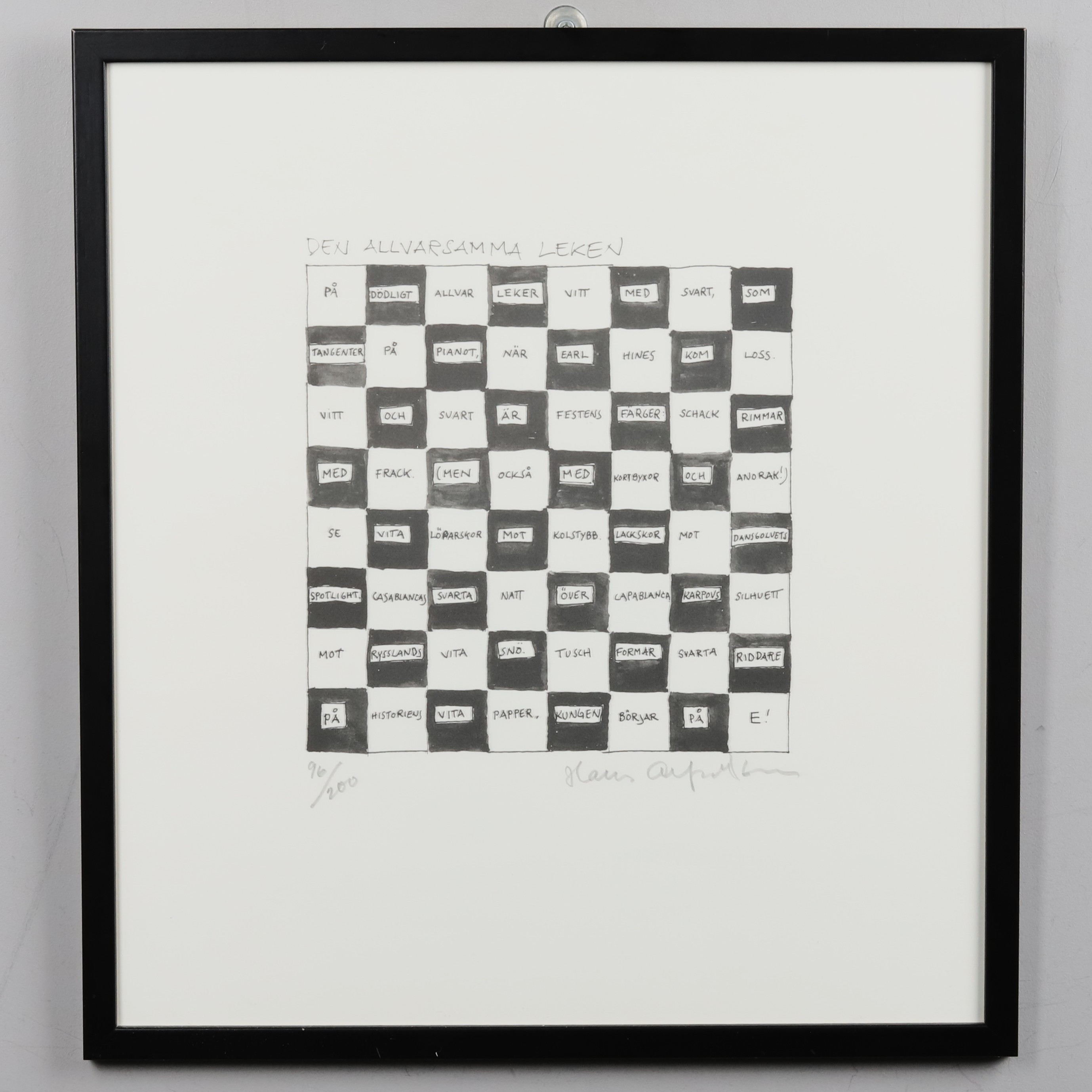 HANS ALFREDSON. LITOGRAFI, "Den Allvarsamma Leken "signerad och numrerad, 96/200.