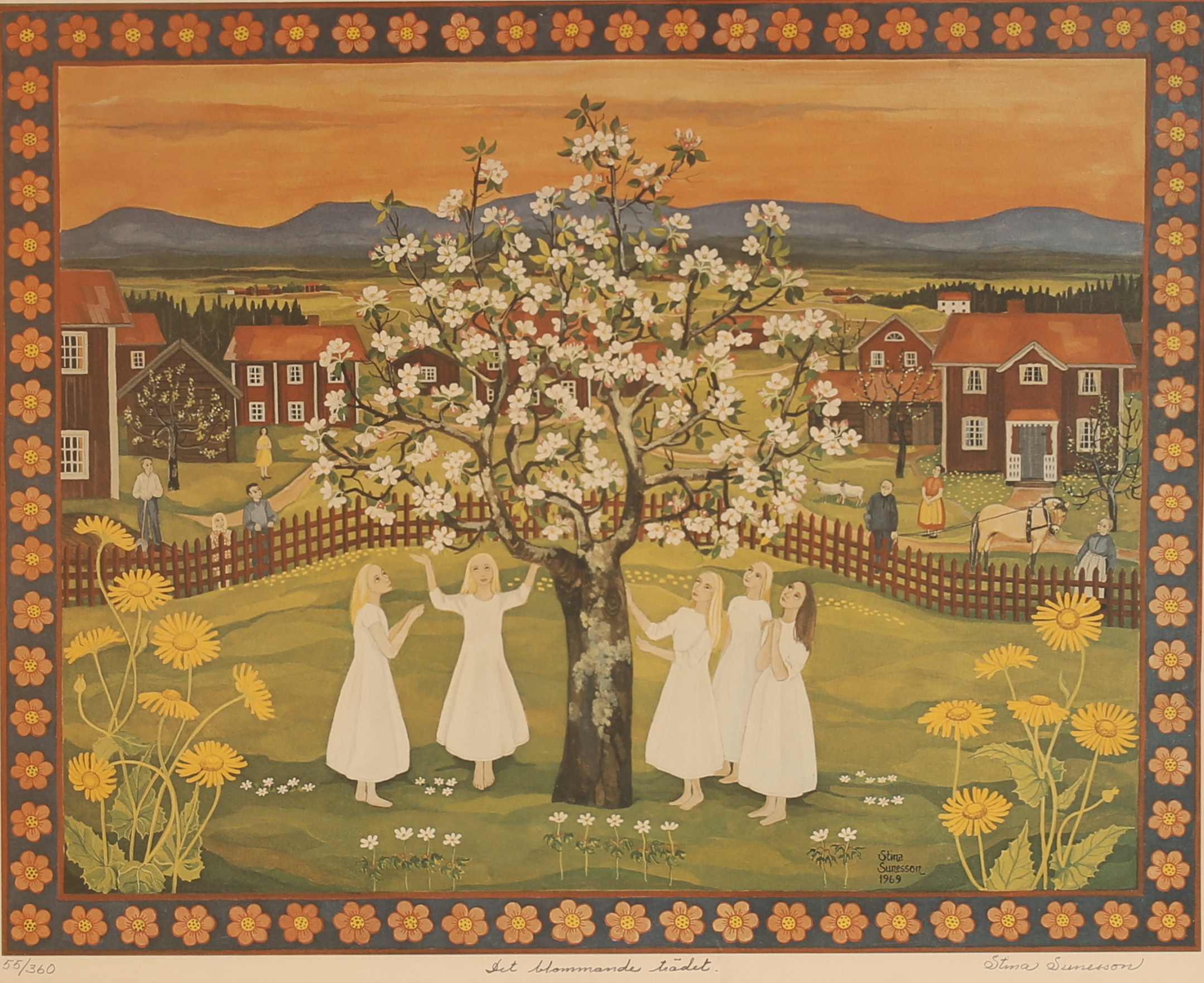 STINA SUNESSON. Färglitografi, "Det blommande trädet", signerad, 55/360.