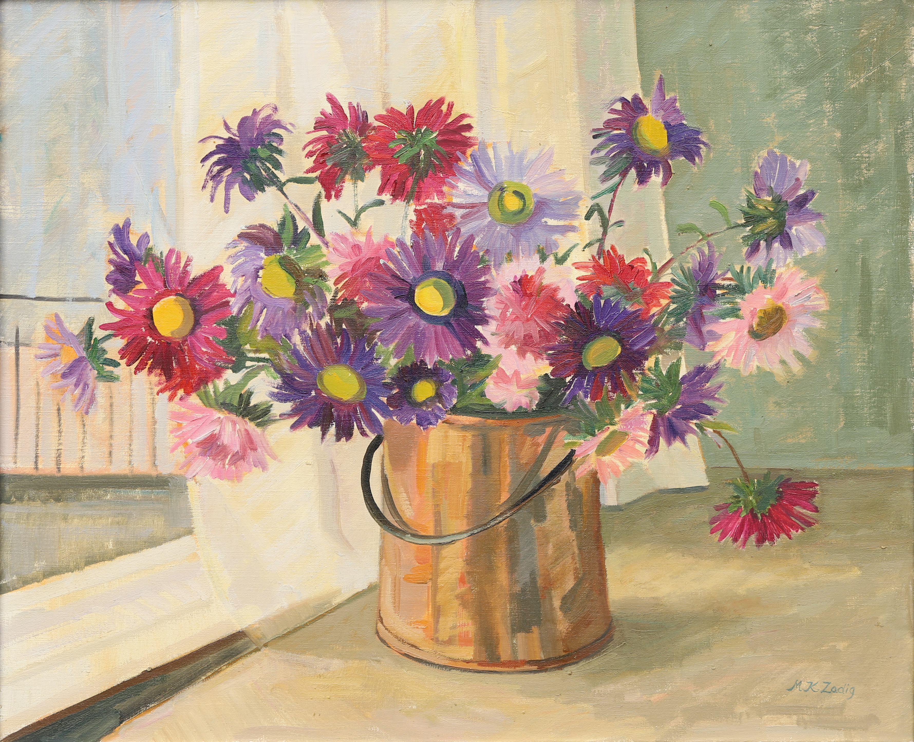 MARGIT ZADIG. Blomsterstilleben, Olja på duk, signerad.