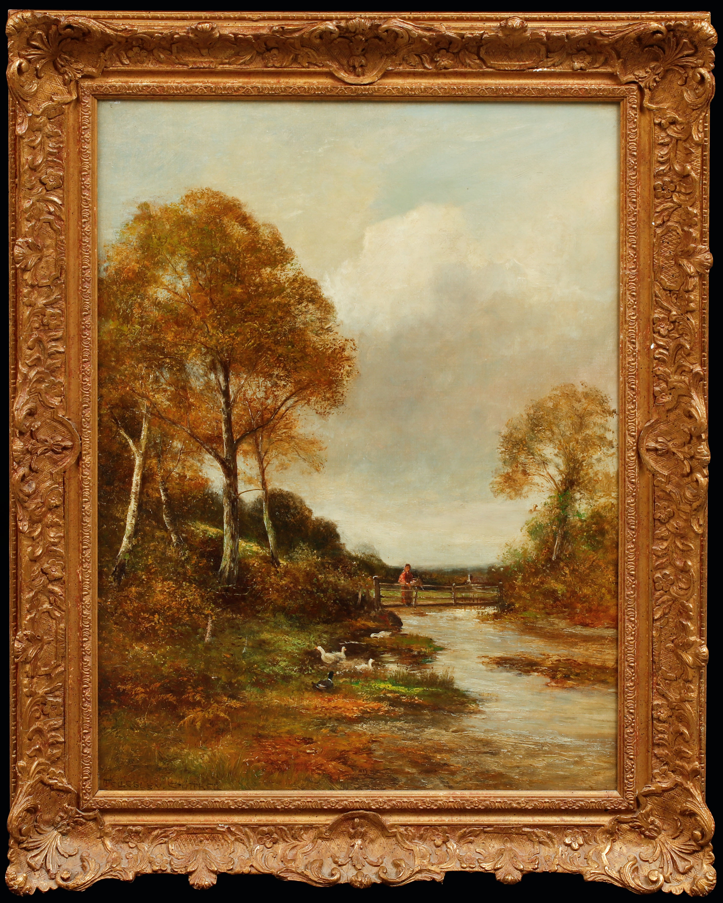 WELLESLEY COTTRELL. " A Trout Stream" Llansantffraid, North Wales 1906, olja på duk, signerad.