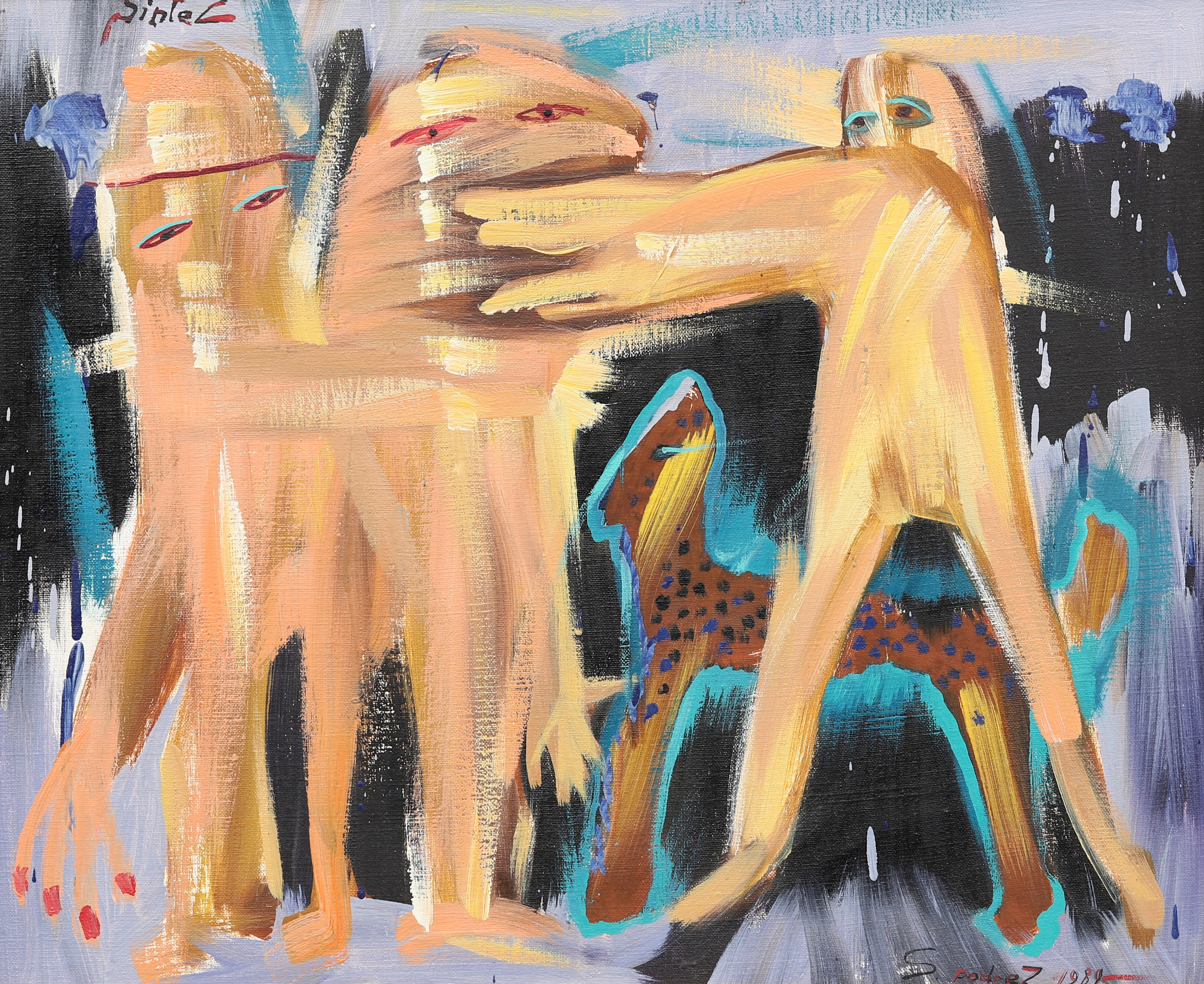 NATALIA KHVOSTJONKOVA/SINTEZ. "Människor natt och " signerad och daterad 1989.