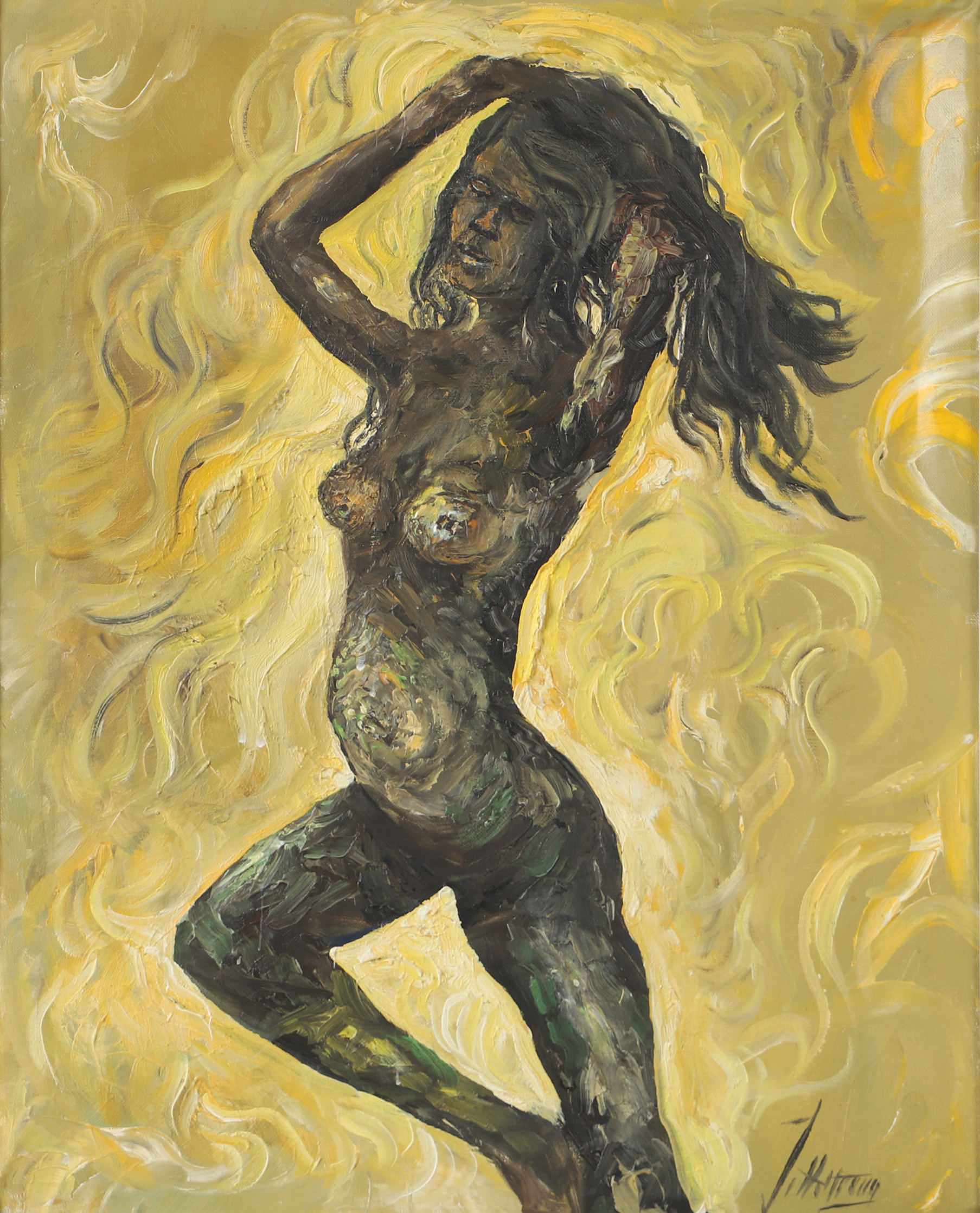 OIDENTIFIERAD KONSTNÄR. Kvinnostudie, olja på duk, otydligt signerad.