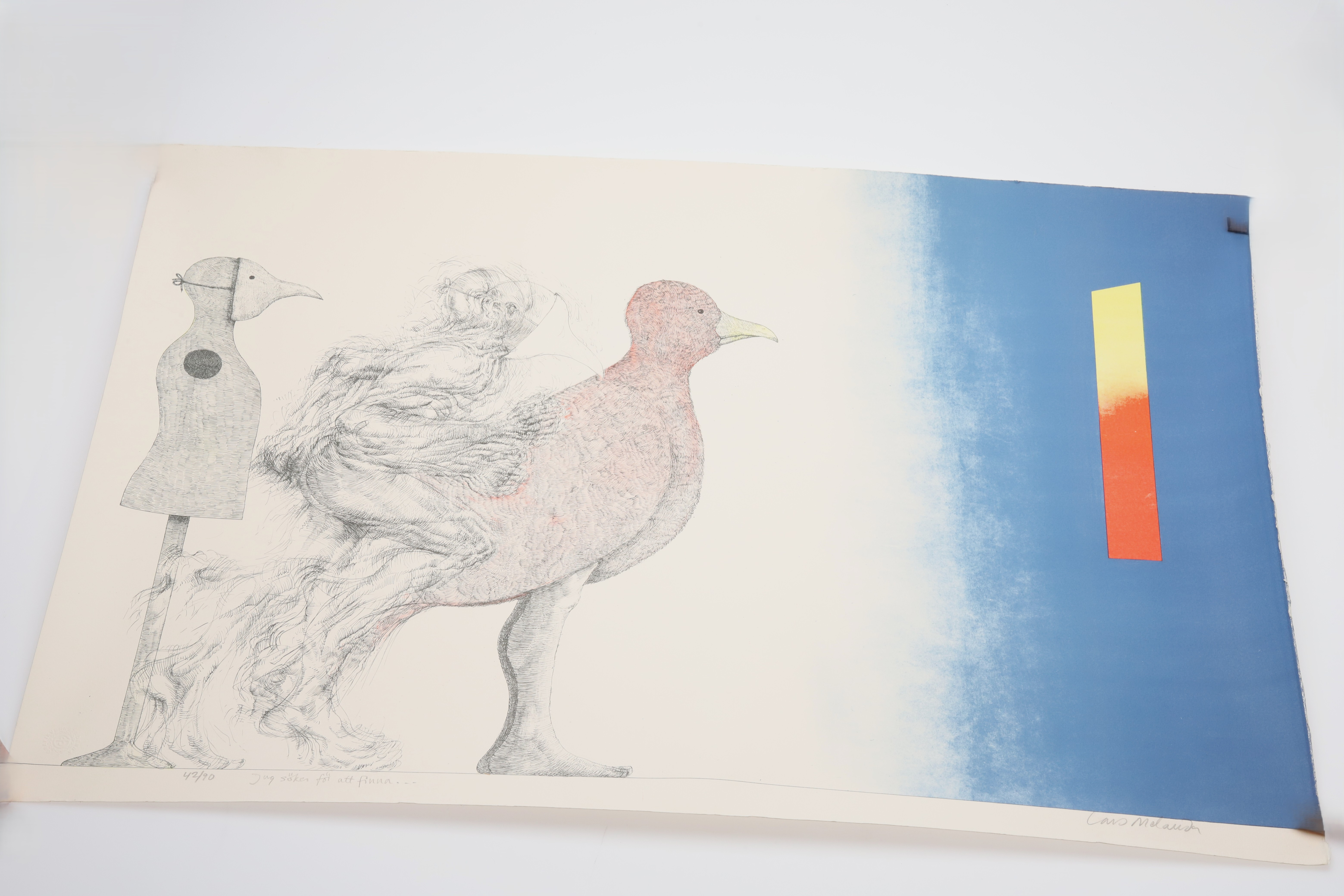 LARS MELANDER. FÄRGLITOGRAFI, "Jag söker för att finna", signerad och numrerad 42/90.