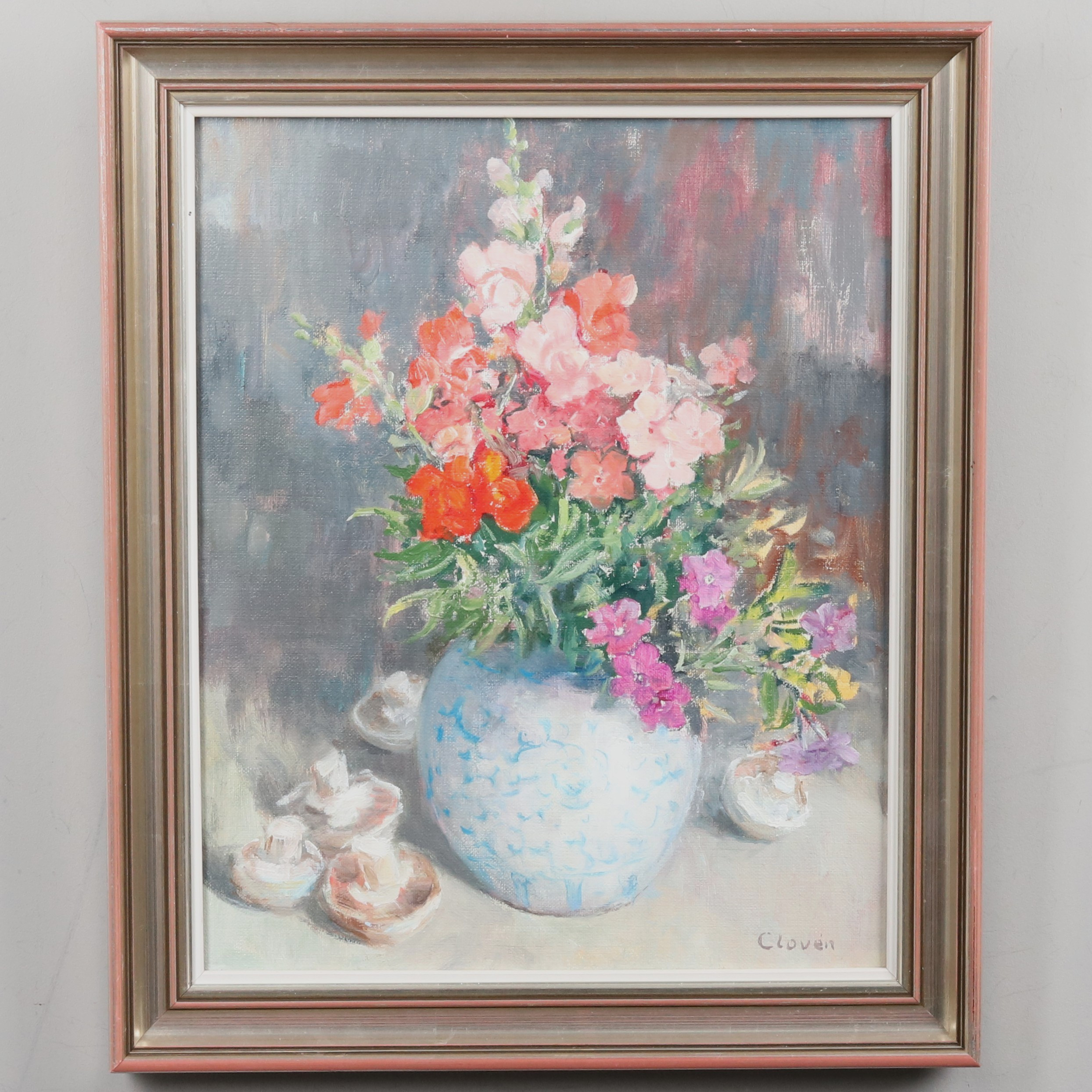 GUNNAR CLOVÉN. OLJA PÅ DUK, Blomsterstilleben, signerad.