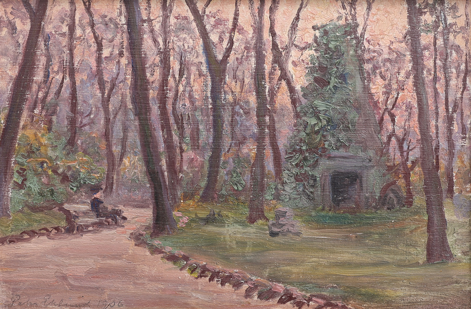 PEHR EKLUND. OLJA PÅ PANNÅ, "PARC MONCEAU, PARIS", SIGNERAD OCH DATERAD 1906.