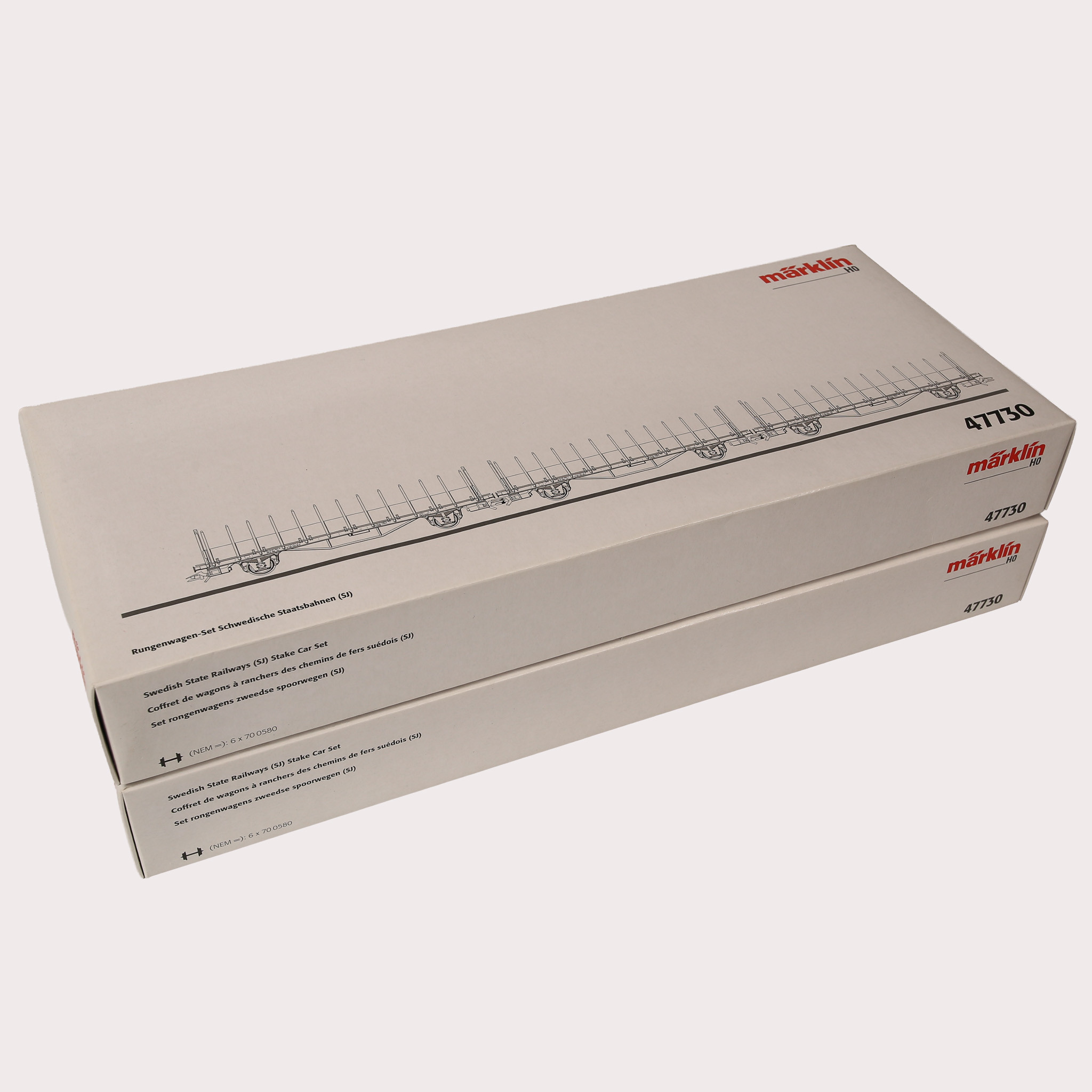 MÄRKLIN, H0, 2 st., förpackningar Rungenwagen-Set Schwedische Staatsbahnen (SJ). 47730.