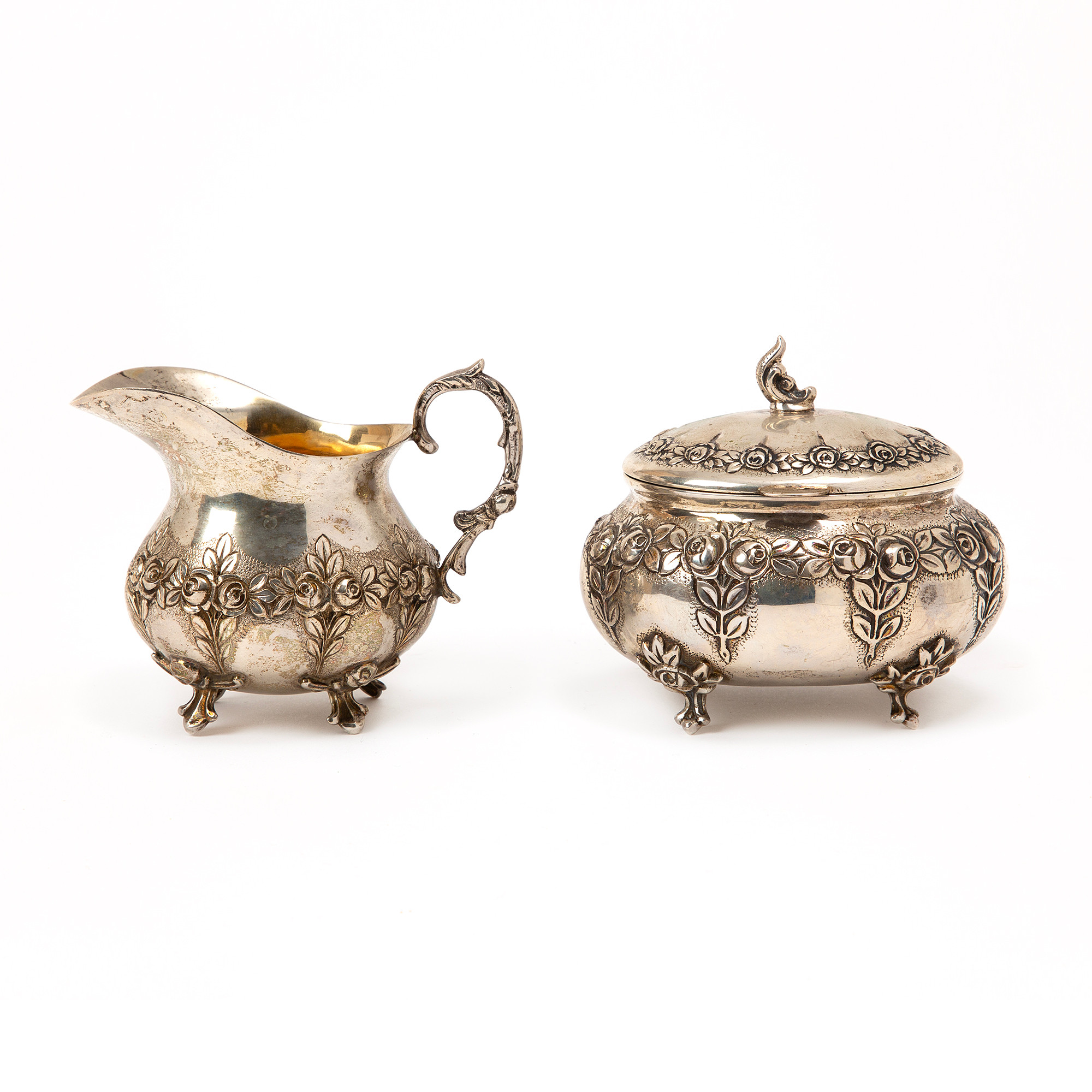 SOCKERSKÅL och GRÄDDKANNA. Silver, importstämplad 830.