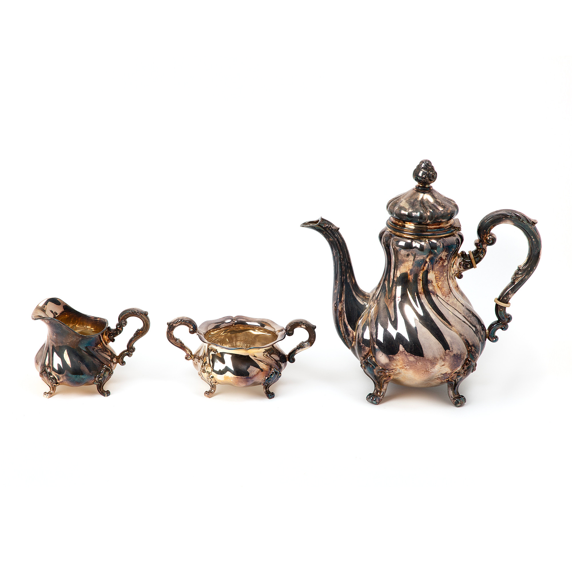 KAFFESERVIS. 3 delar, sterlingsilver, importstämplad.