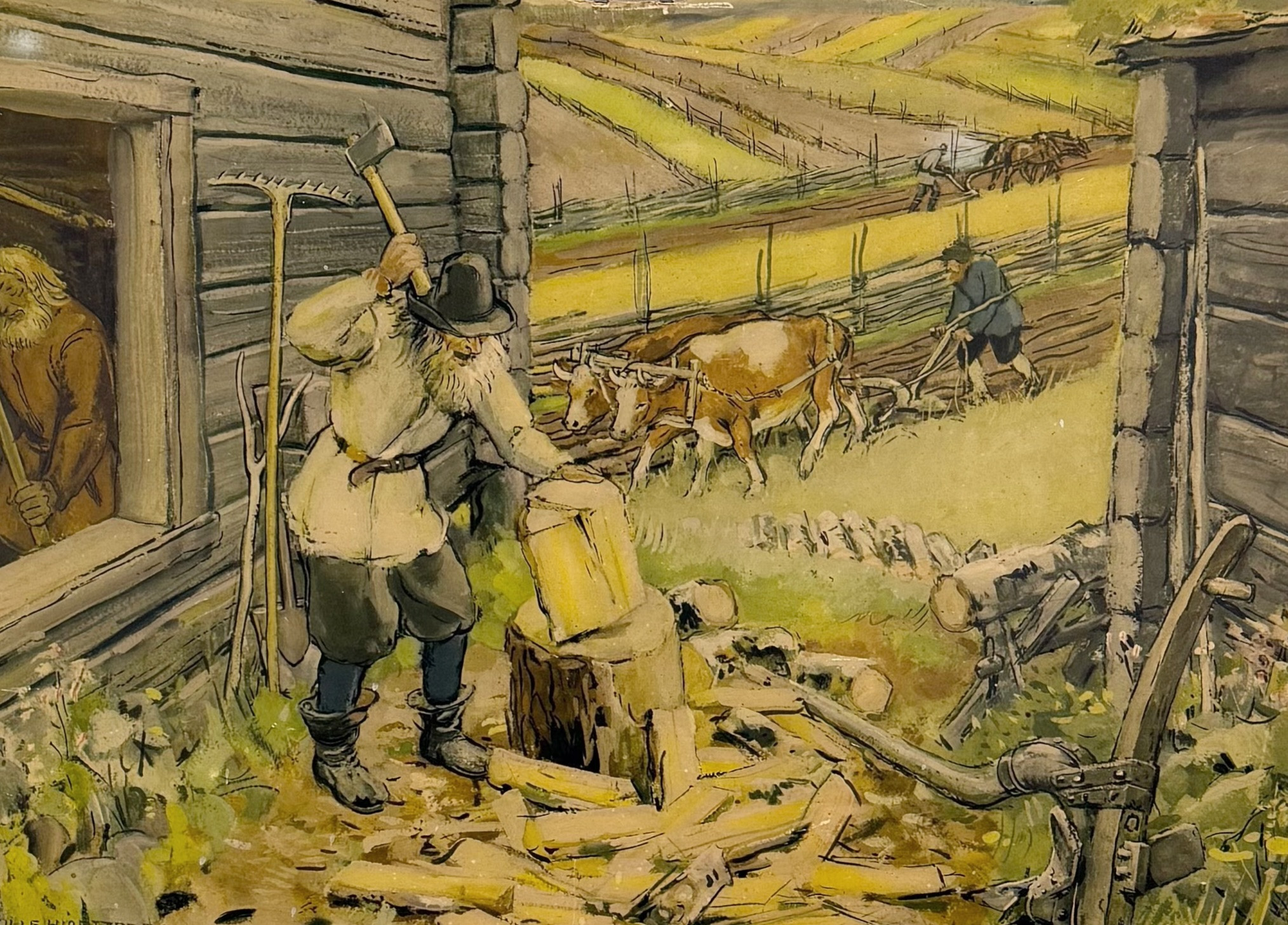 SKOLPLANSCHER 2 stycken, efter Olle Hjortzberg 1335, bla "Dalakarlar samlas under Gustav Vasas befrielsekrig - A.B.P.A Norstedt &söner Stockholm.