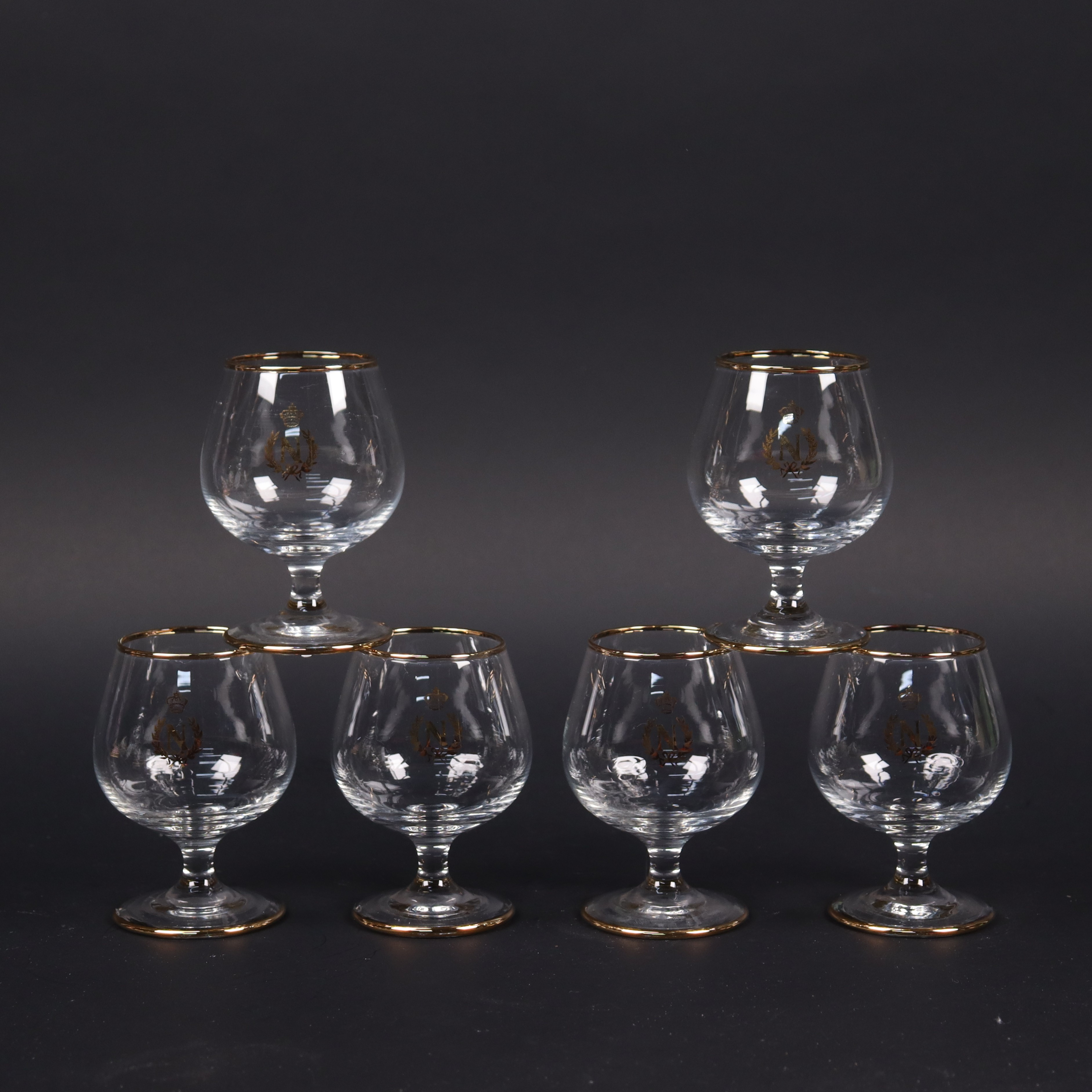 KONJAKSGLAS, Napoleon med guldkant. 6 st.
