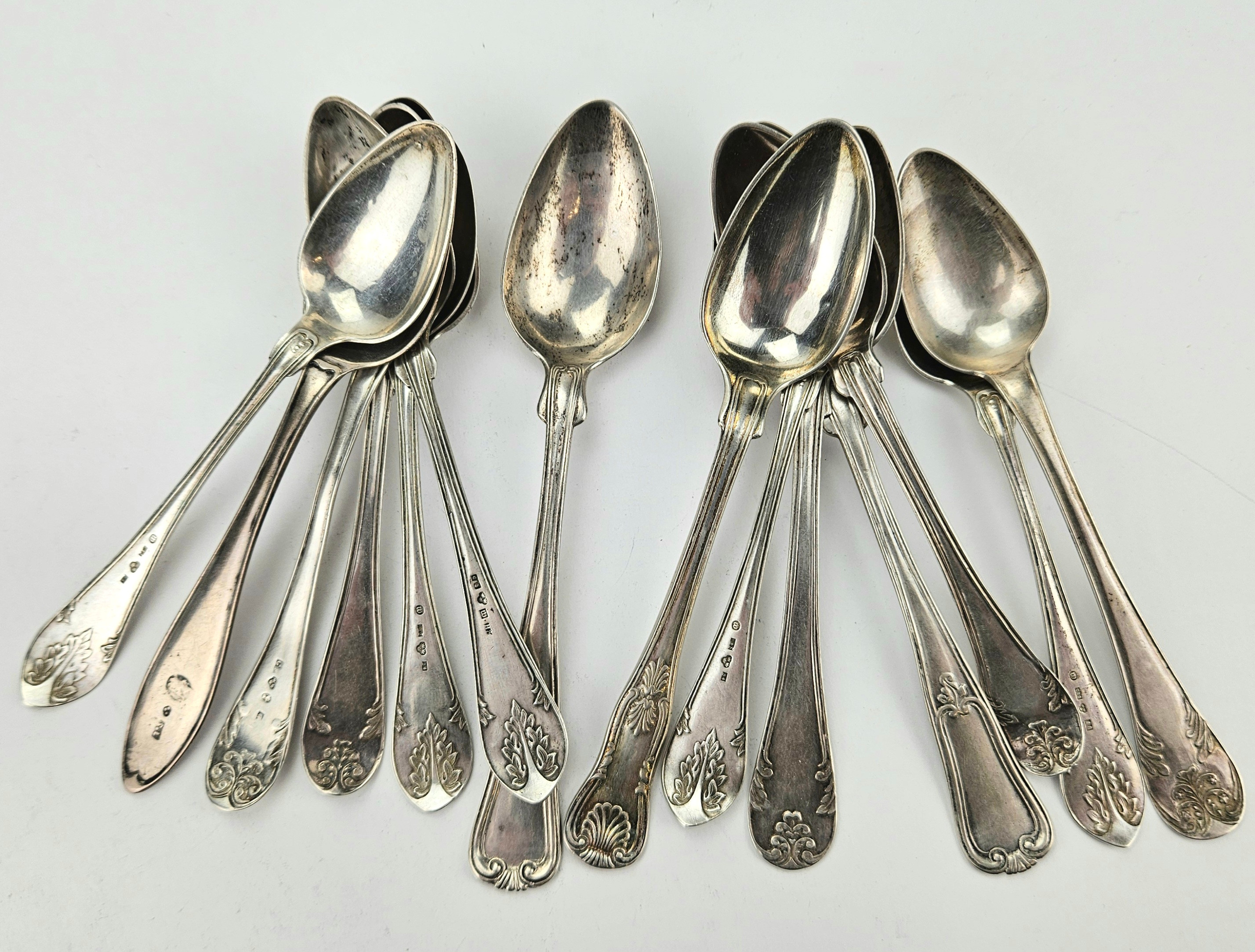 PARTI SKEDAR, 14 st, olika modeller, silver, Sverige, 1800-tal, vikt ca. 191 gram.