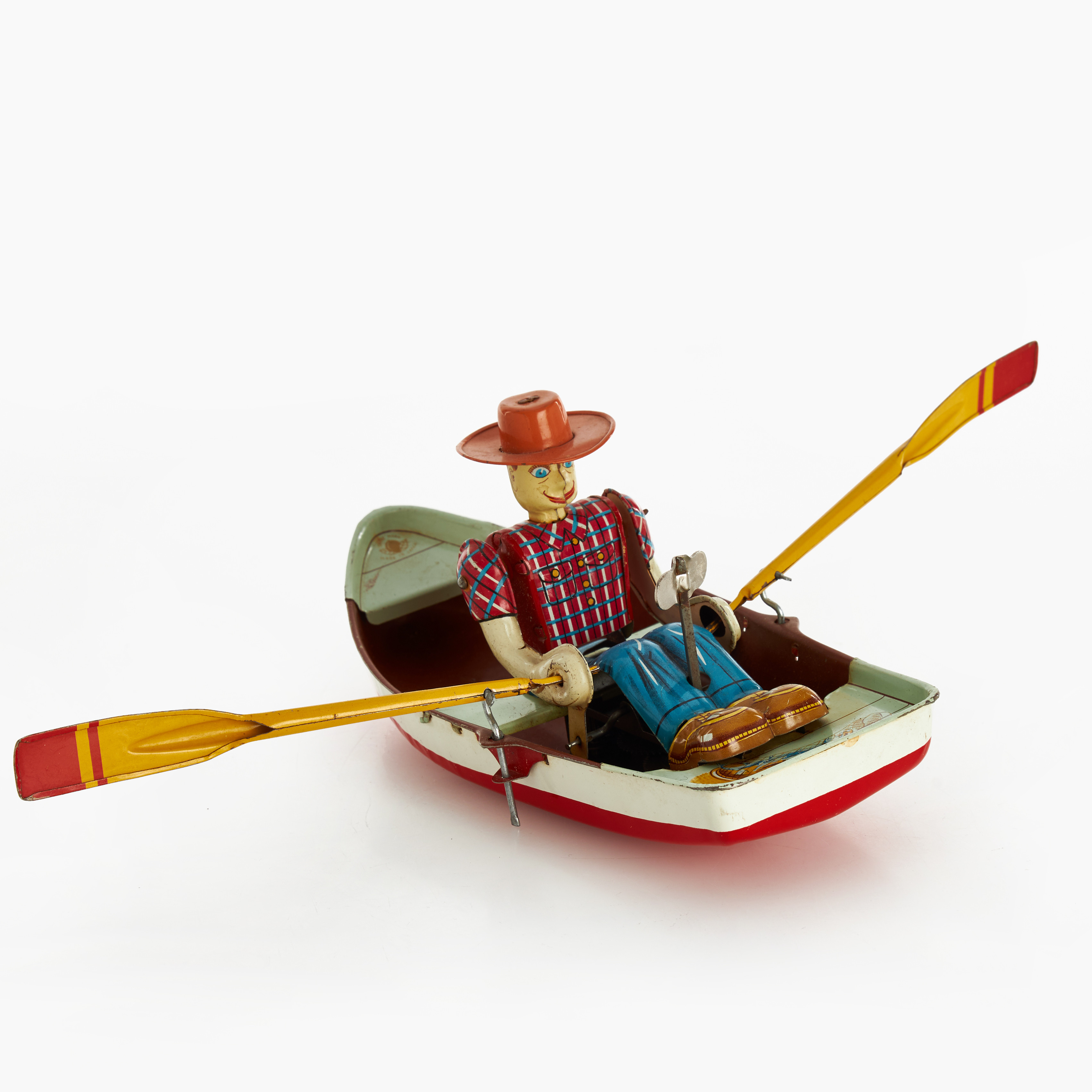 PLÅTLEKSAK, "Rowing Boat", litograferad plåt, urverk, Japan, 1950/60-tal.