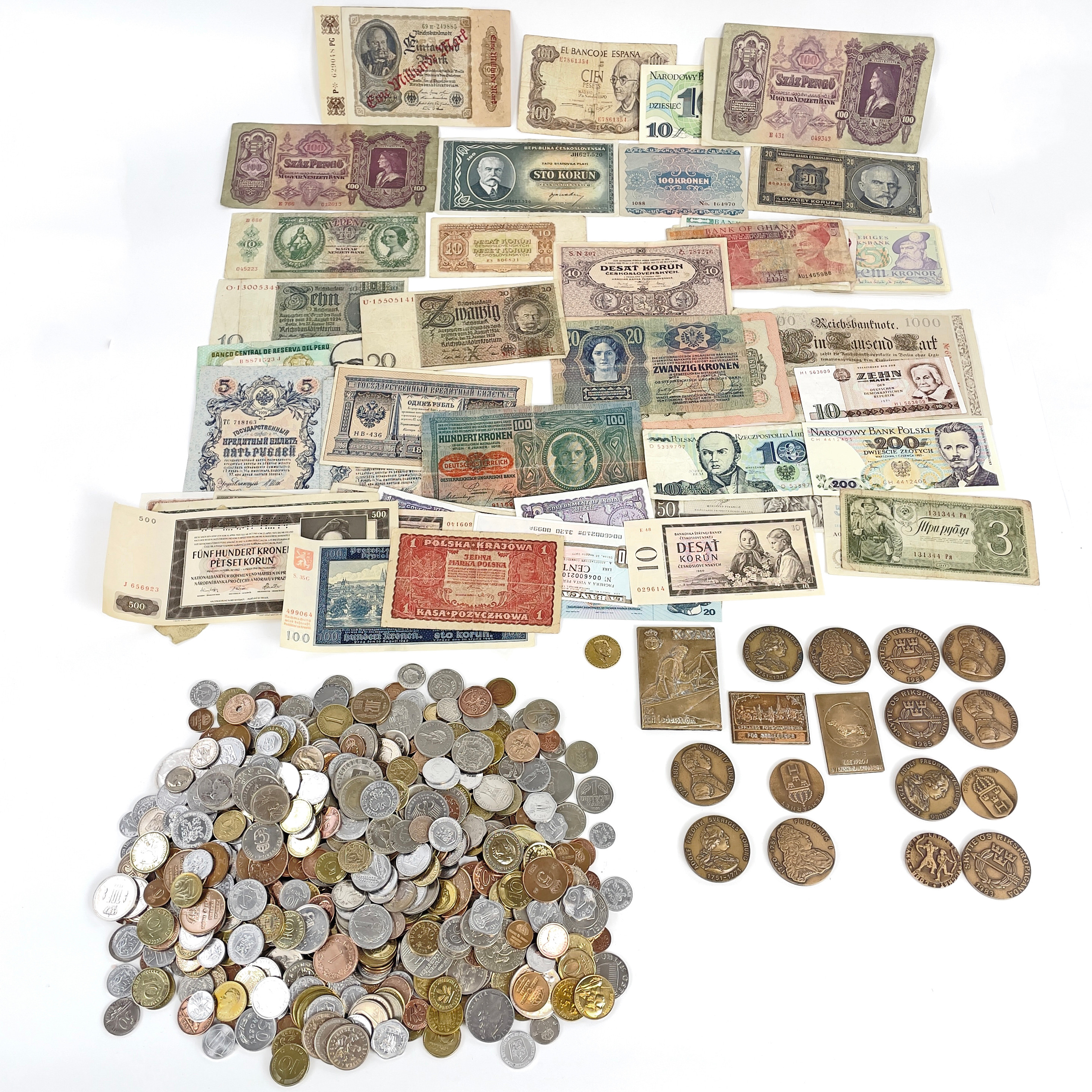 PARTI MYNT, SEDLAR, MEDALJER, utländska, svenska.